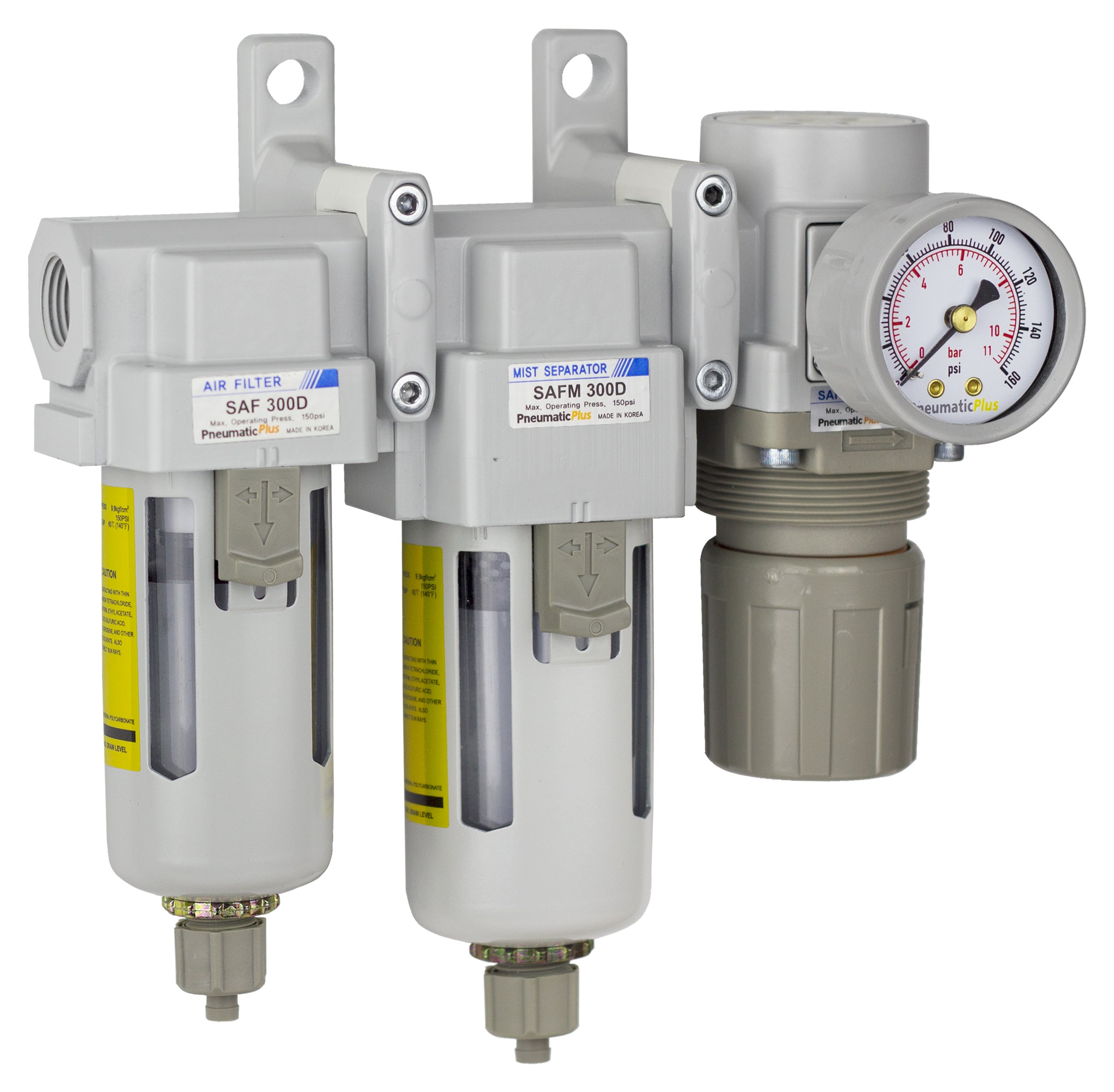 PneumaticPlus SAU330-N03G 3-Stage Compressed Air Dryer System with Particulate Filter, Coalescing Filter & Pressure Regulator - 3/8