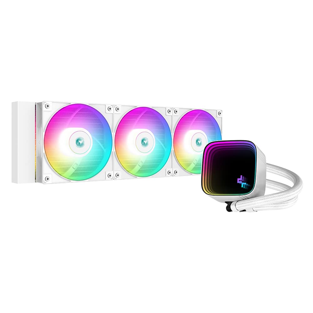 DeepCool LS720 SE 360mm AIO Liquid CPU Cooler - 4th Gen Dual-Chamber Pump, 3100RPM, 300W TDP, Anti-Leak Technology, ARGB Fans, Narrow Frame Infinity Mirror Block (White) - Perfect for Gaming PCs, High-Performance Workstations, and Overclocking Rigs