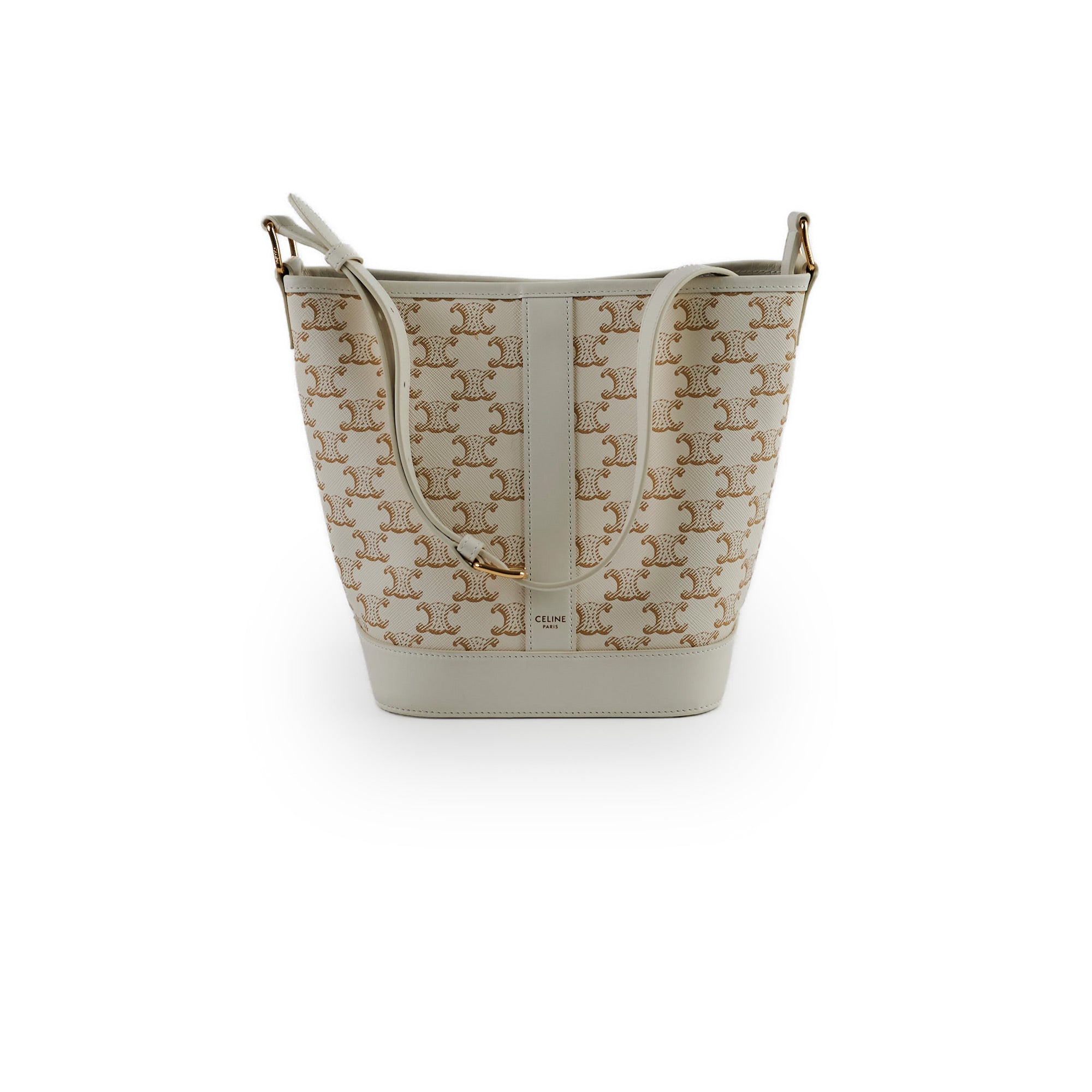 Celine Small Bucket Triomphe White Leather Crossbody Bag for Women | Luxury Designer Handbag for Everyday Use, Travel & Special Occasions