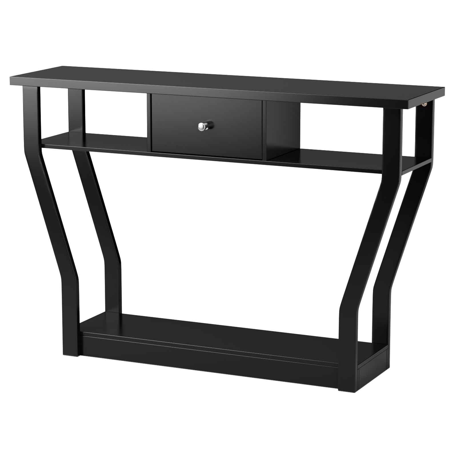 3 Tier Console Table with 1 Drawer & 2 Storage Shelves - Modern Black Sofa Table for Entryway, Living Room, Hallway - Perfect for Small Spaces & Home Decor