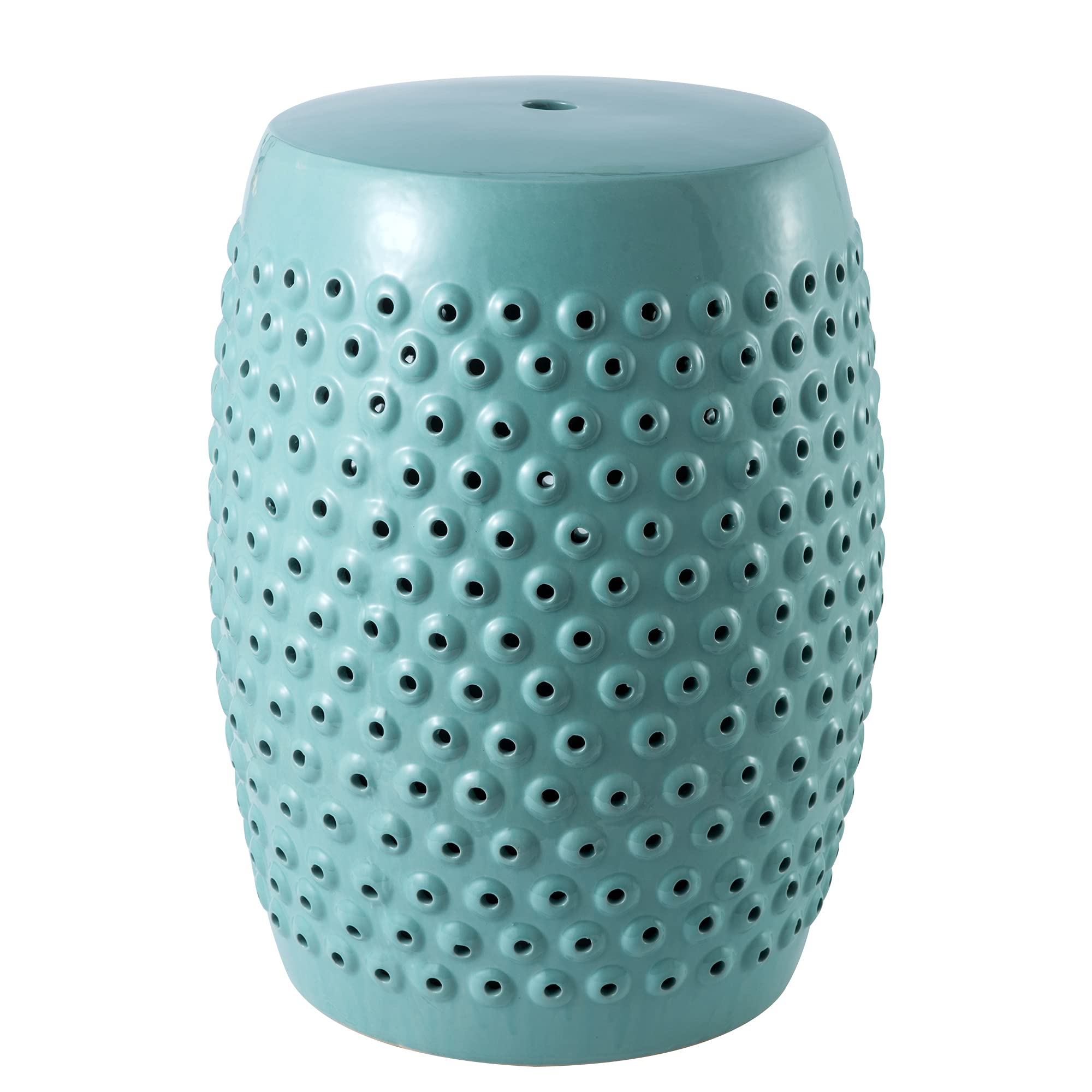 Knocbel Drum-Shaped Ceramic Garden Stool - Indoor/Outdoor Side Table & Plant Stand with 240lbs Weight Capacity, Green Full Hole Design - Perfect for Patio, Living Room & Garden Decor