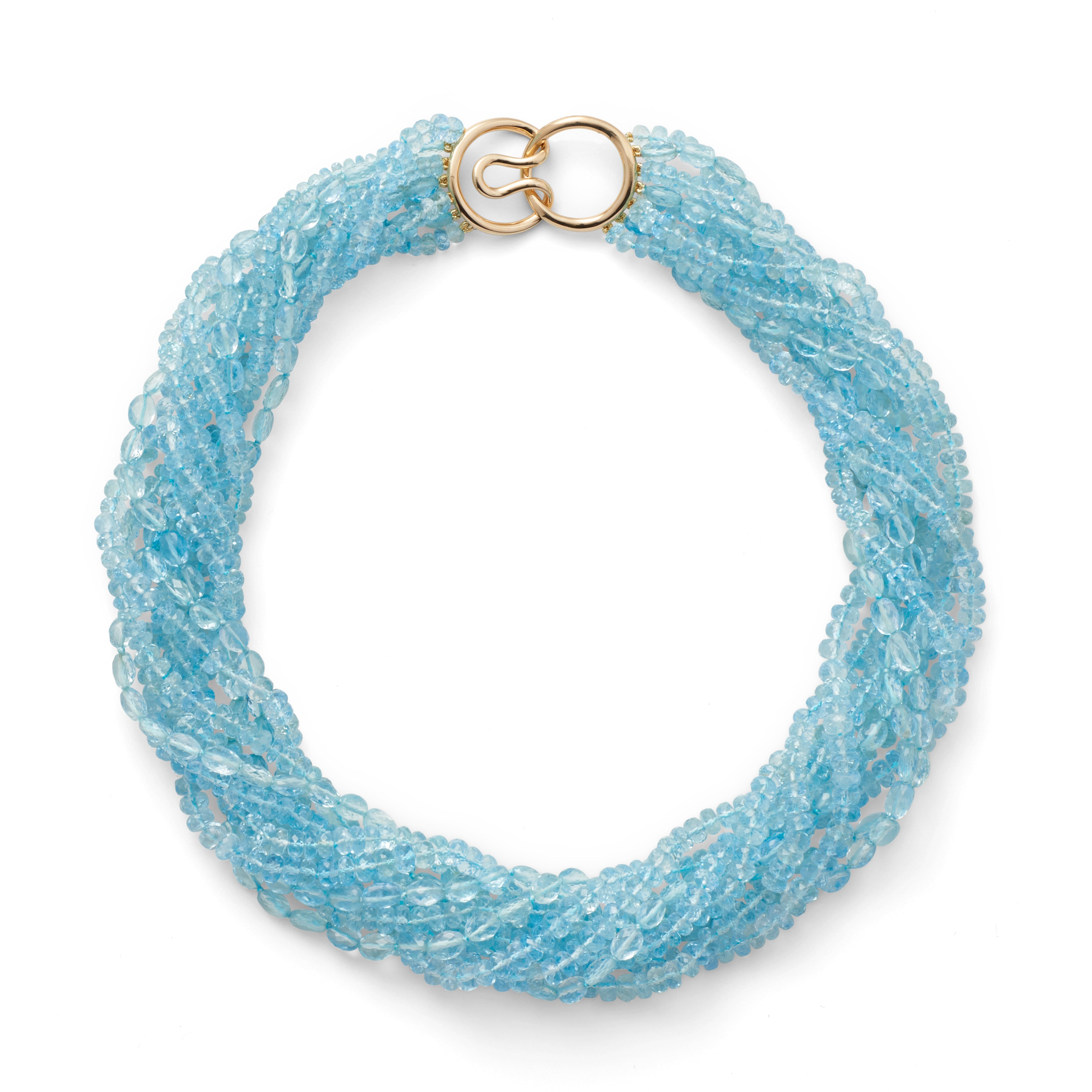 Elegant Aquamarine 9-Strand Twist Necklace | Genuine Gemstone Jewelry for Women | Perfect for Weddings, Parties & Special Occasions