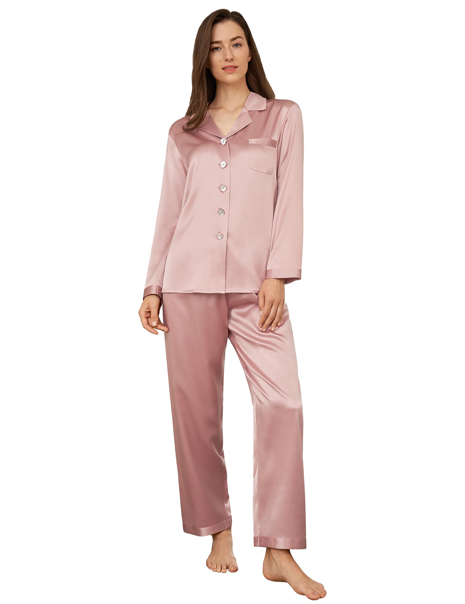 Luxury 100% Mulberry Silk Pajamas for Women - 22 Momme Pure Long Sleeve Full Length Nightwear Set | Soft & Breathable Sleepwear for Comfortable Nights, Lounging & Gifts