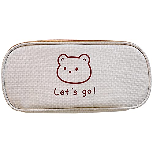 Cute Kawaii Bear Pencil Case for Girls & Kids - Aesthetic Canvas School Pouch with Large Capacity - Perfect for Organizing Pens, Markers & School Supplies - Ideal for Classroom, Backpack & Study Desk (Bear Design)