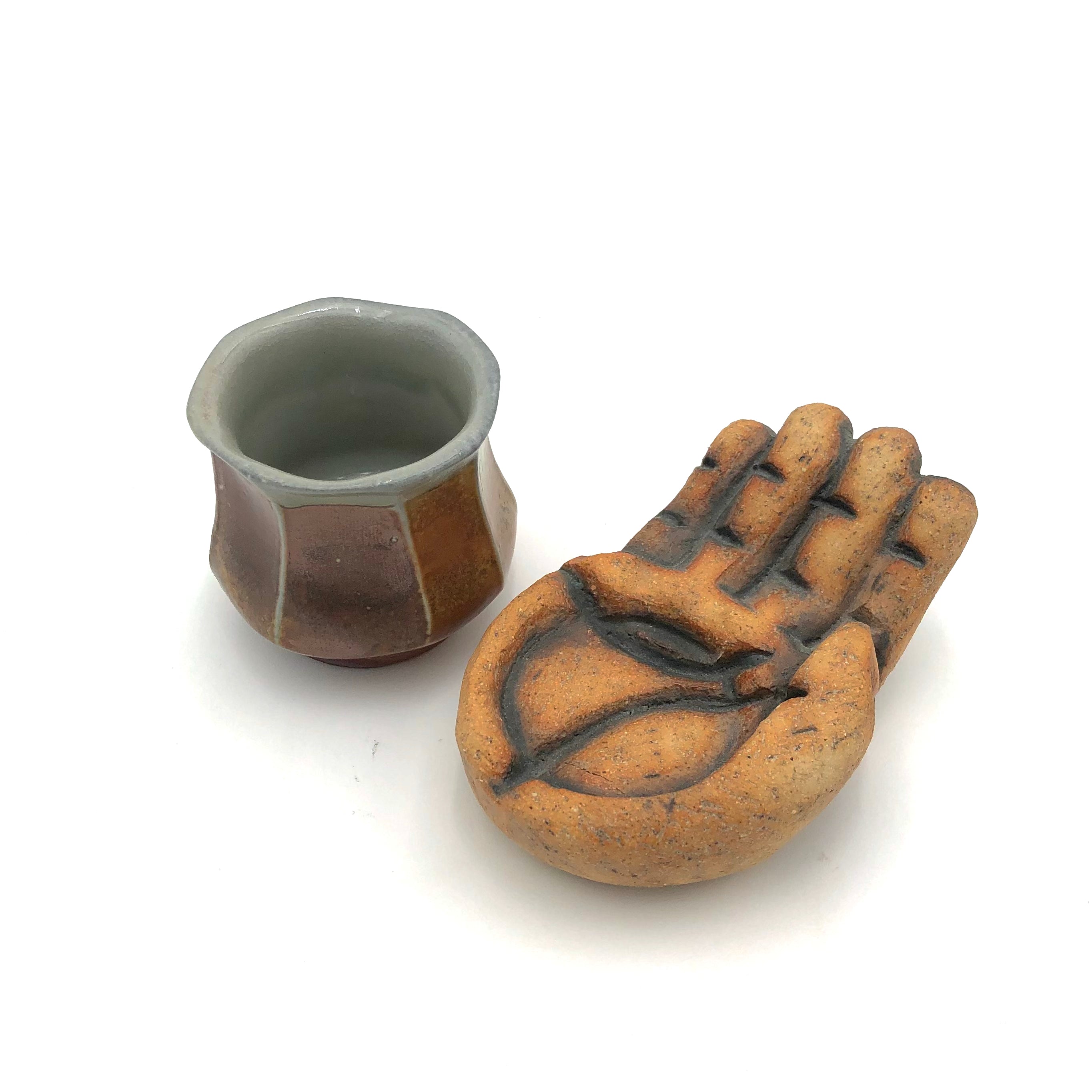 Cathy Broski Hand with Cup Ceramic Sculpture - Unique Handmade Art for Home Decor, Office Display & Gift Giving