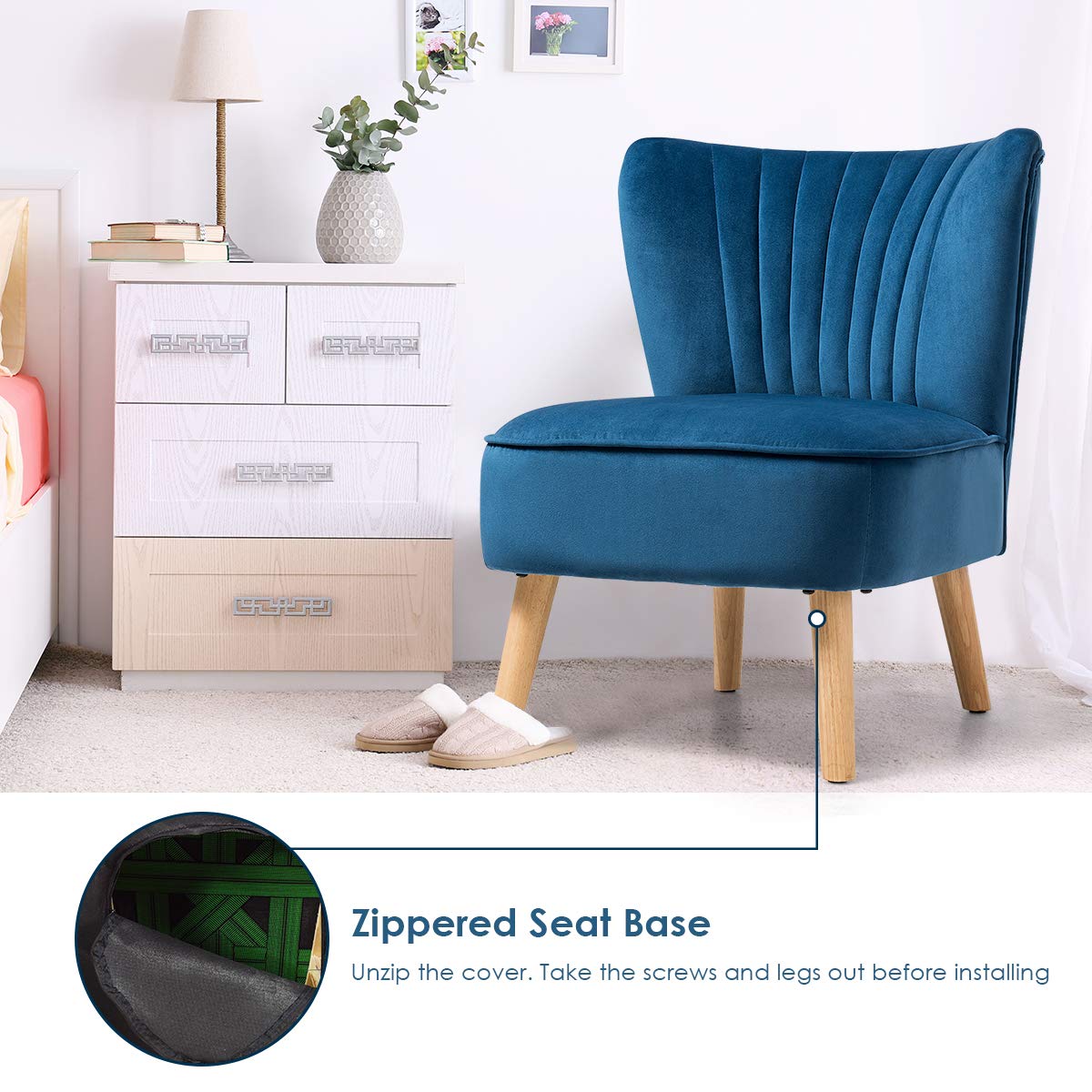 Giantex Set of 2 Velvet Accent Chairs with Wood Legs - Modern Upholstered Armless Wingback Club Chairs, Thickly Padded for Living Room, Bedroom, Office & Lounge - Comfortable Seating for Home Decor & Relaxation