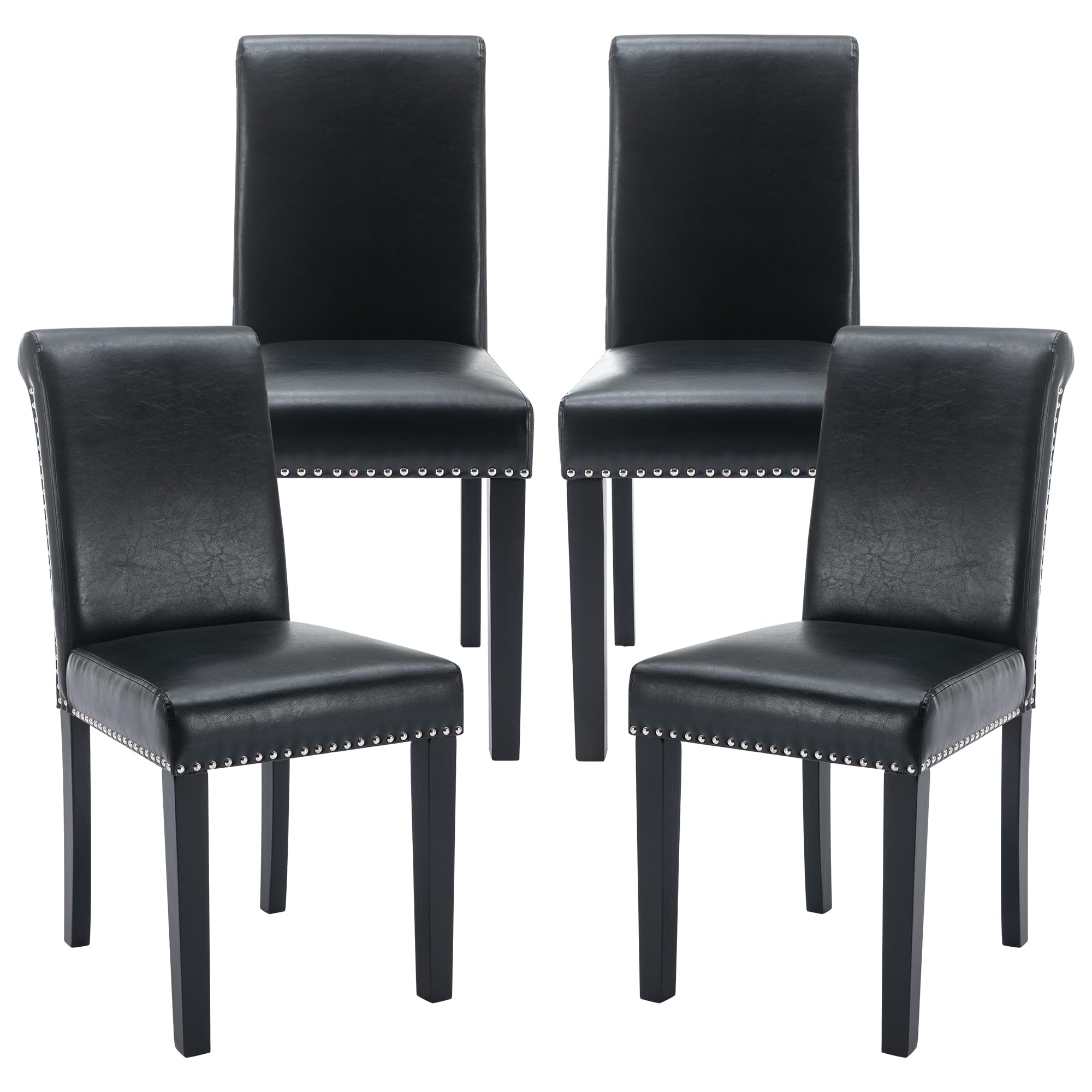 Westice 4-Piece Upholstered PU Leather Dining Chair Set with Nailhead Trim & Rubber Wood Legs - Modern Kitchen Side Chairs for Small Spaces & Apartments - Perfect for Dining Rooms, Breakfast Nooks & Compact Living Areas (Black)