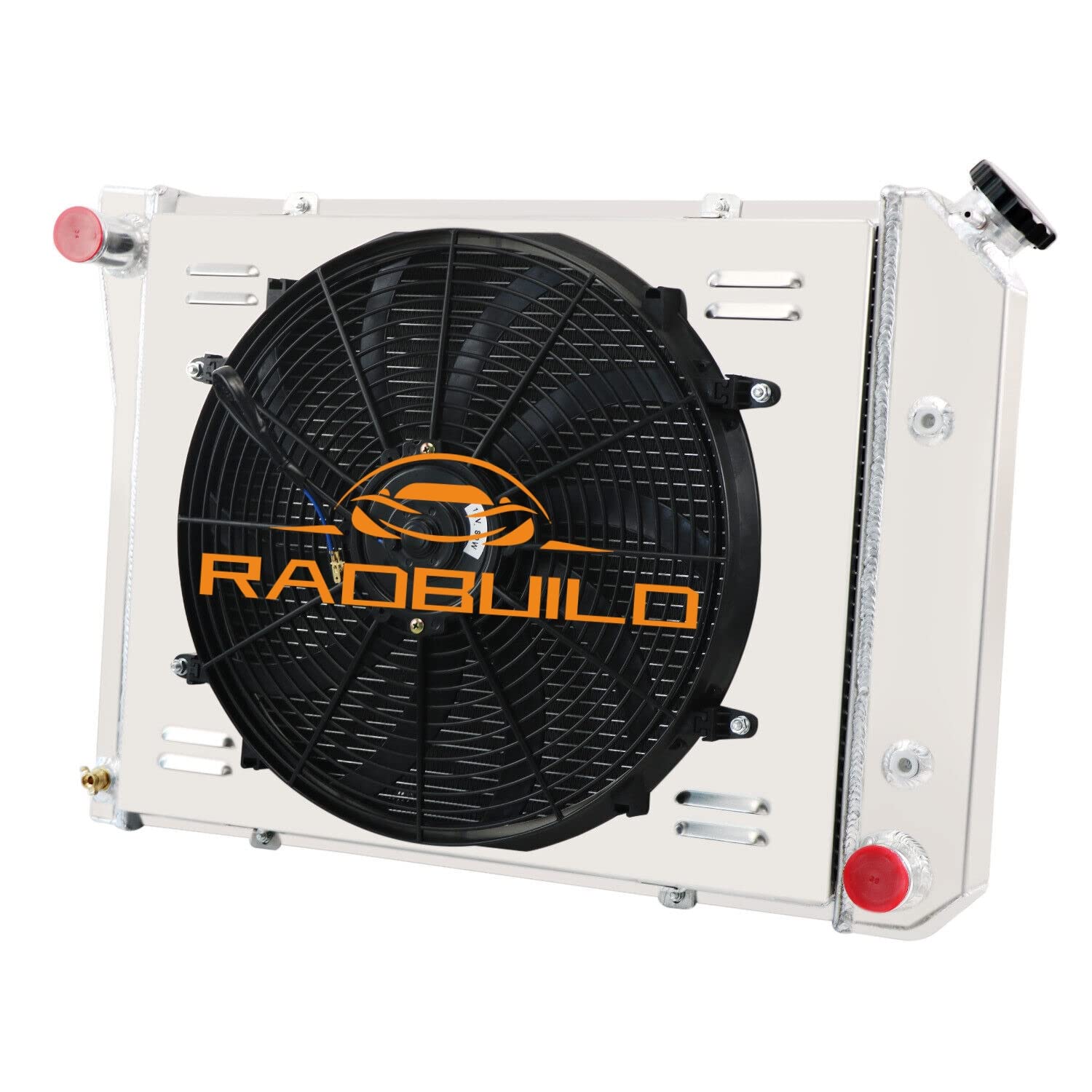 High-Performance 3-Row Aluminum Radiator with Shroud & Fan Kit - Compatible with 64-87 Buick, 68-87 Chevy Chevelle/Pontiac & 73-87 Oldsmobile (Fits 3.8L/4.3L V6 GAS, 3.8L/4.1L V6, 5.0L V8 GAS) - Perfect for Cooling System Upgrades & Engine Performance Enhancement