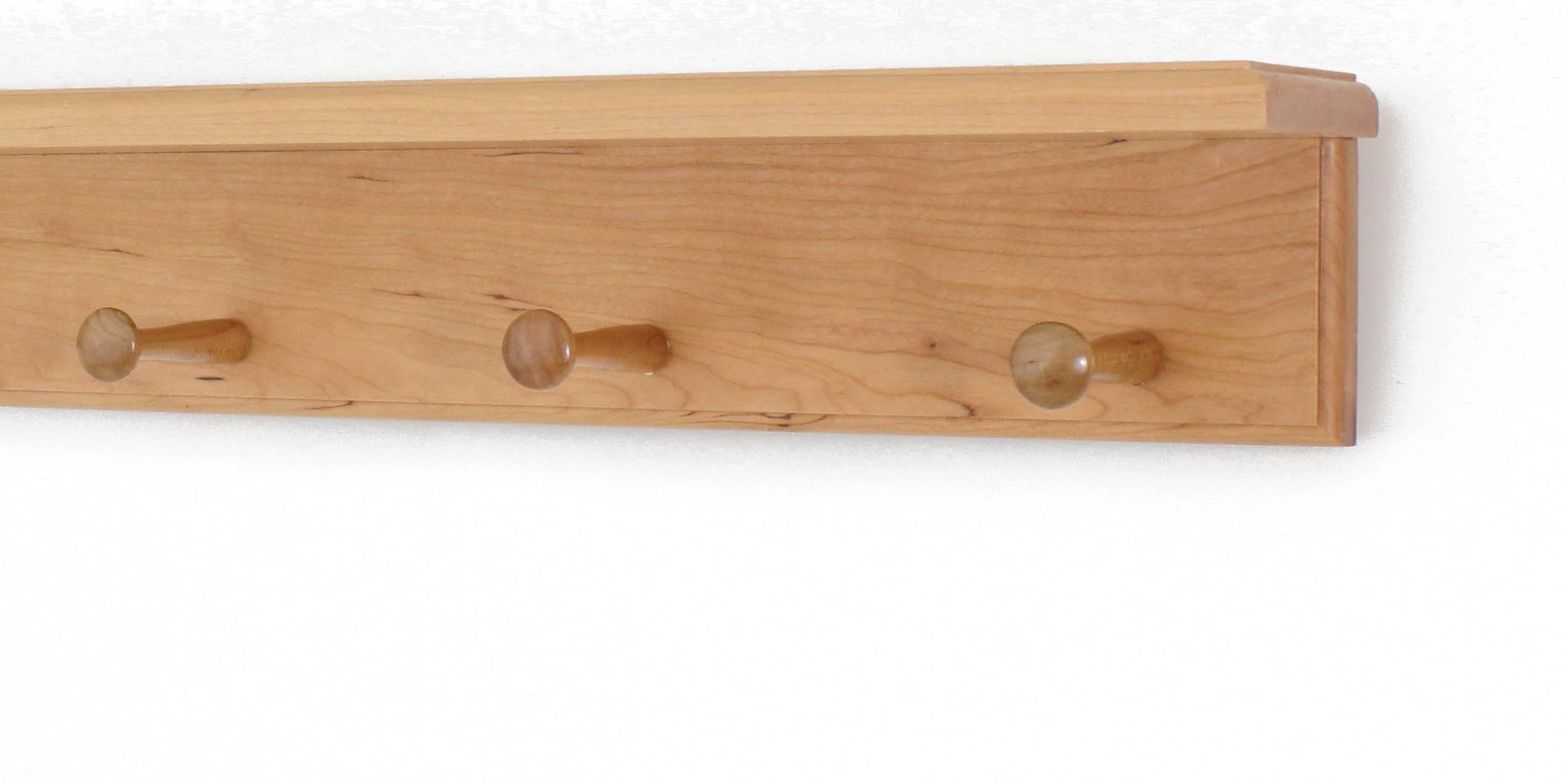 Handcrafted Cherry Wood Peg Rack with Shelf - Natural Finish, 18 Inch Wall Organizer with 3 Hooks - Perfect for Entryway, Bathroom & Kitchen Storage | Made in USA