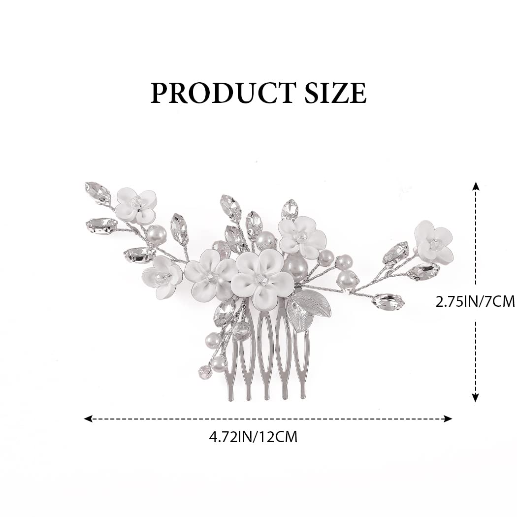Elegant Latious Flower Pearl Bridal Hair Comb - Crystal Leaf Wedding Hair Clip for Women & Girls | Perfect for Brides, Prom, and Special Occasions