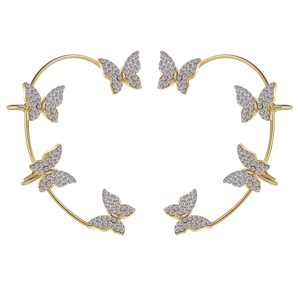 2 Pcs Zircon Butterfly Clip-On Ear Cuffs - No Piercing Rhinestone Ear Wraps for Women & Teens | Stylish Fairy Earrings for Parties, Weddings & Everyday Wear