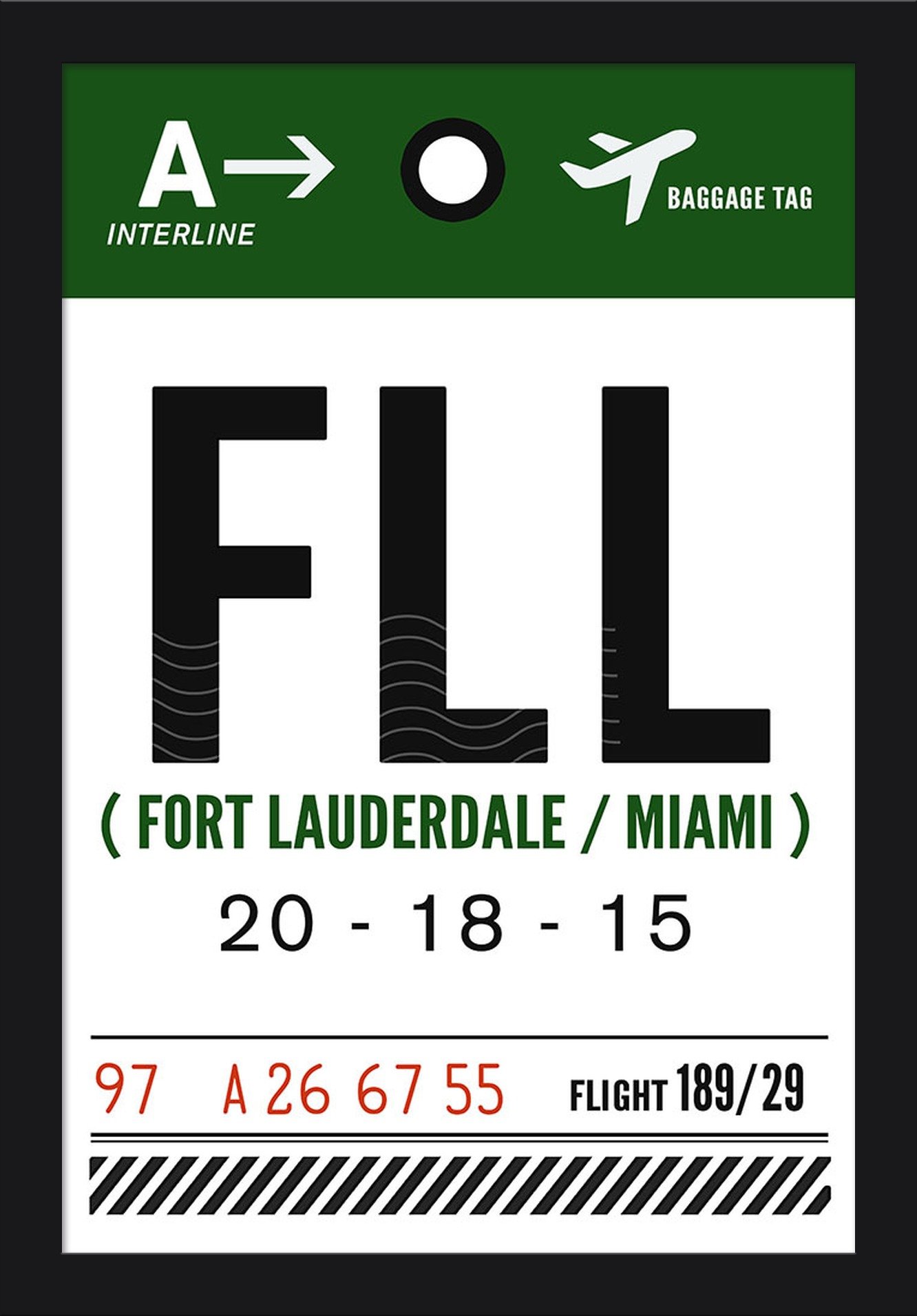 Florida FFL Luggage Tag - 16x24 Giclee Fine Art Print with Recycled Wood Black Frame - Perfect for Travel Gifts & Home Decor