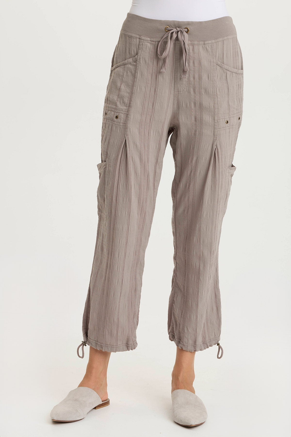Ryle Textured Gauze Cargo Crop Pants for Women - Stylish High Waist Utility Pants for Casual Outfits, Streetwear & Summer Fashion