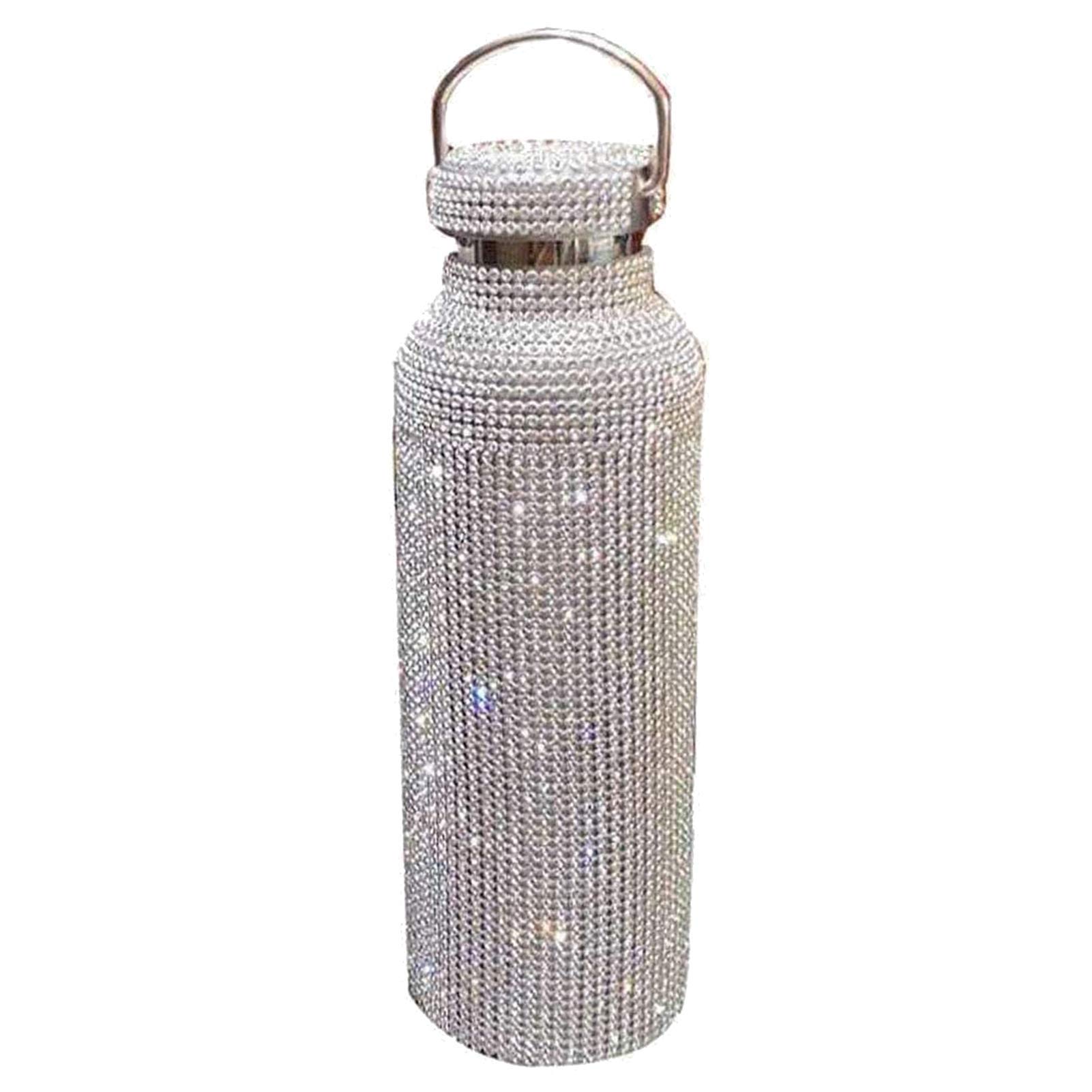 Stylish Rhinestone Insulated Stainless Steel Water Bottle 500ml - Double Walled Vacuum Flask with Lid - Golden Diamond Design for Women & Girls - Perfect for Gym, Office, Travel & Outdoor Activities