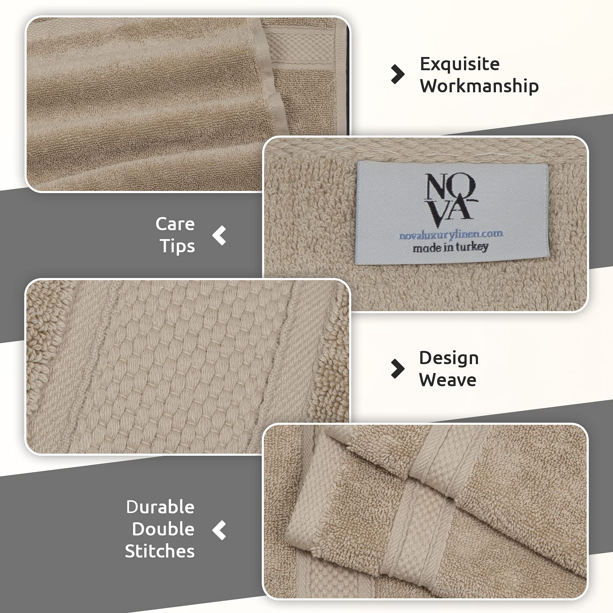 Premium Luxury Linen Turkish Towel Set - 4pc Hotel Quality Bath Towels in Warm Sand Beige for Spa, Beach & Bathroom | Soft & Absorbent Cotton Towel Set