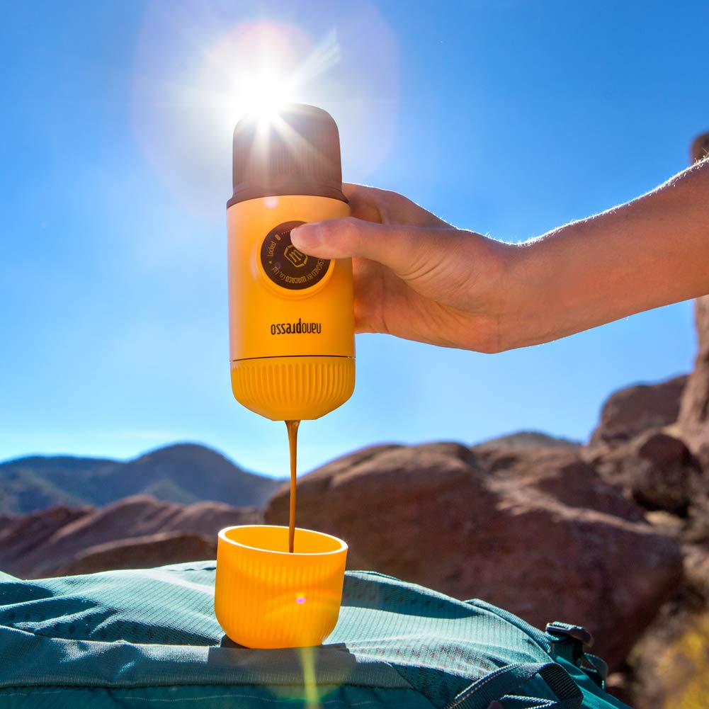 WACACO Nanopresso Portable Espresso Maker - 18 Bar Pressure Manual Coffee Machine for Travel, Camping & Hiking | Upgrade Version of Minipresso | Compact & Lightweight | Perfect for Outdoor Adventures, Office & Home Use | Yellow