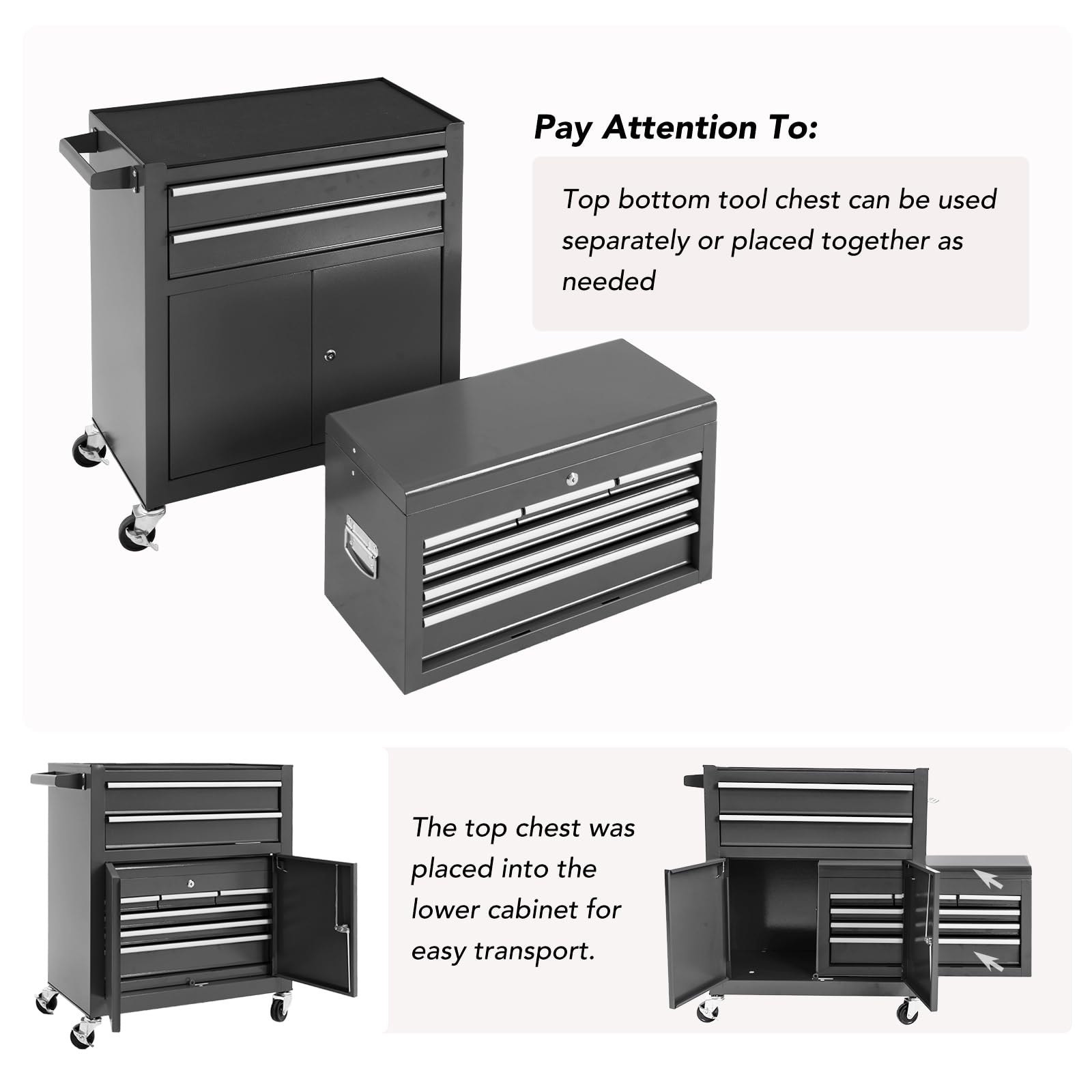 WAYTRIM 8-Drawer Rolling Tool Chest with Wheels & Lock - Heavy Duty Tool Storage Cabinet with Detachable Organizer, Side Hooks & Drawer Liners - Secure Tool Box Organizer for Garage, Workshop & Auto Repair - Perfect for Professional Mechanics & DIY Home Improvement Projects