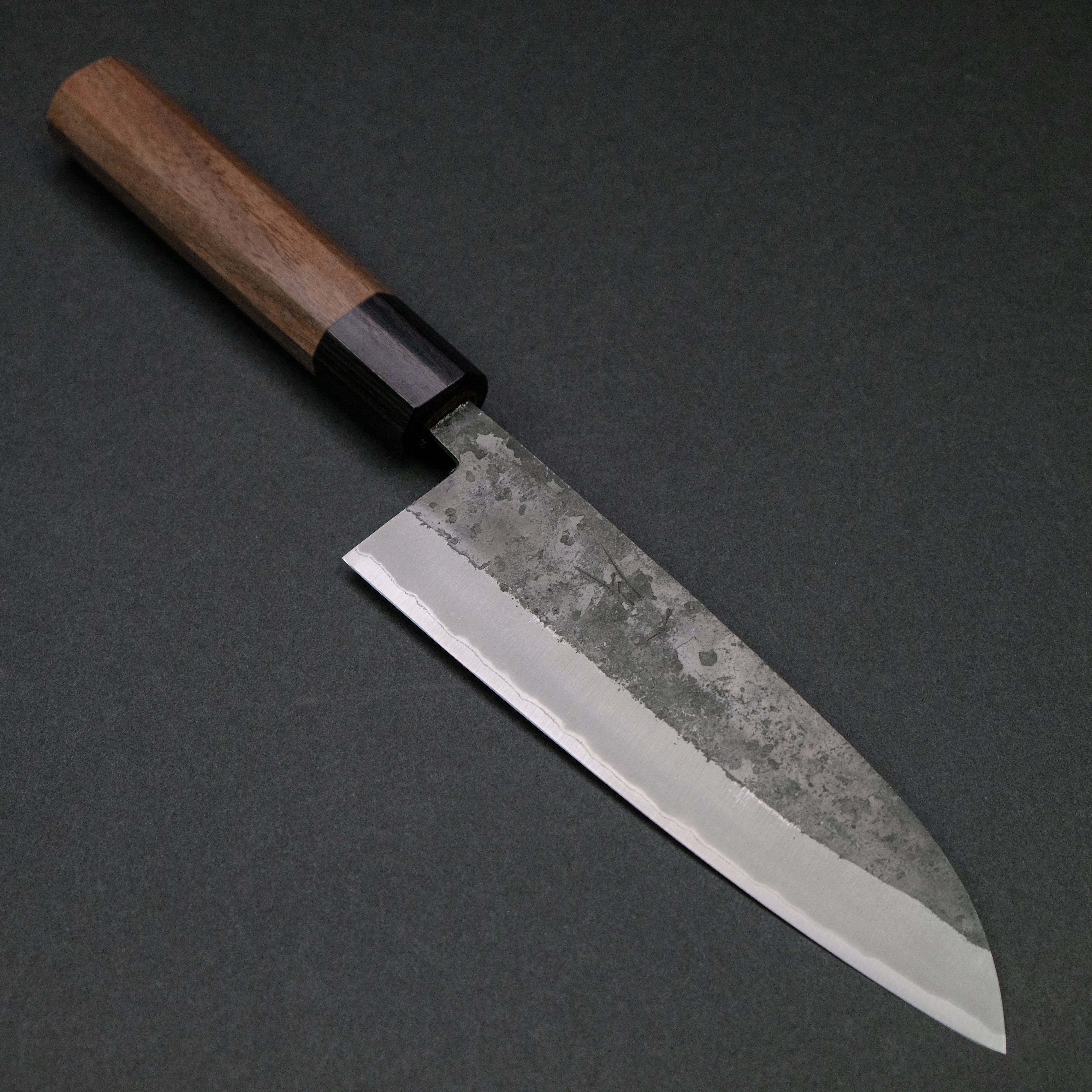 Hitohira Harima Forged Blue Super Stainless Clad Santoku Knife with Walnut Handle - Premium Japanese Chef Knife for Slicing, Dicing & Chopping Vegetables, Meat & Fish