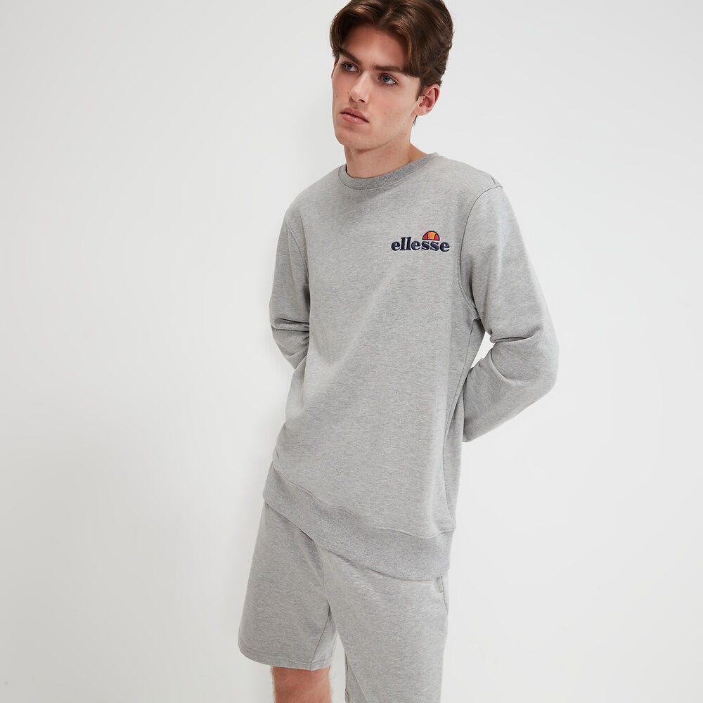 Ellesse Men's Fierro Crew Grey Sweatshirt - Comfortable Casual Pullover for Gym, Running & Everyday Wear