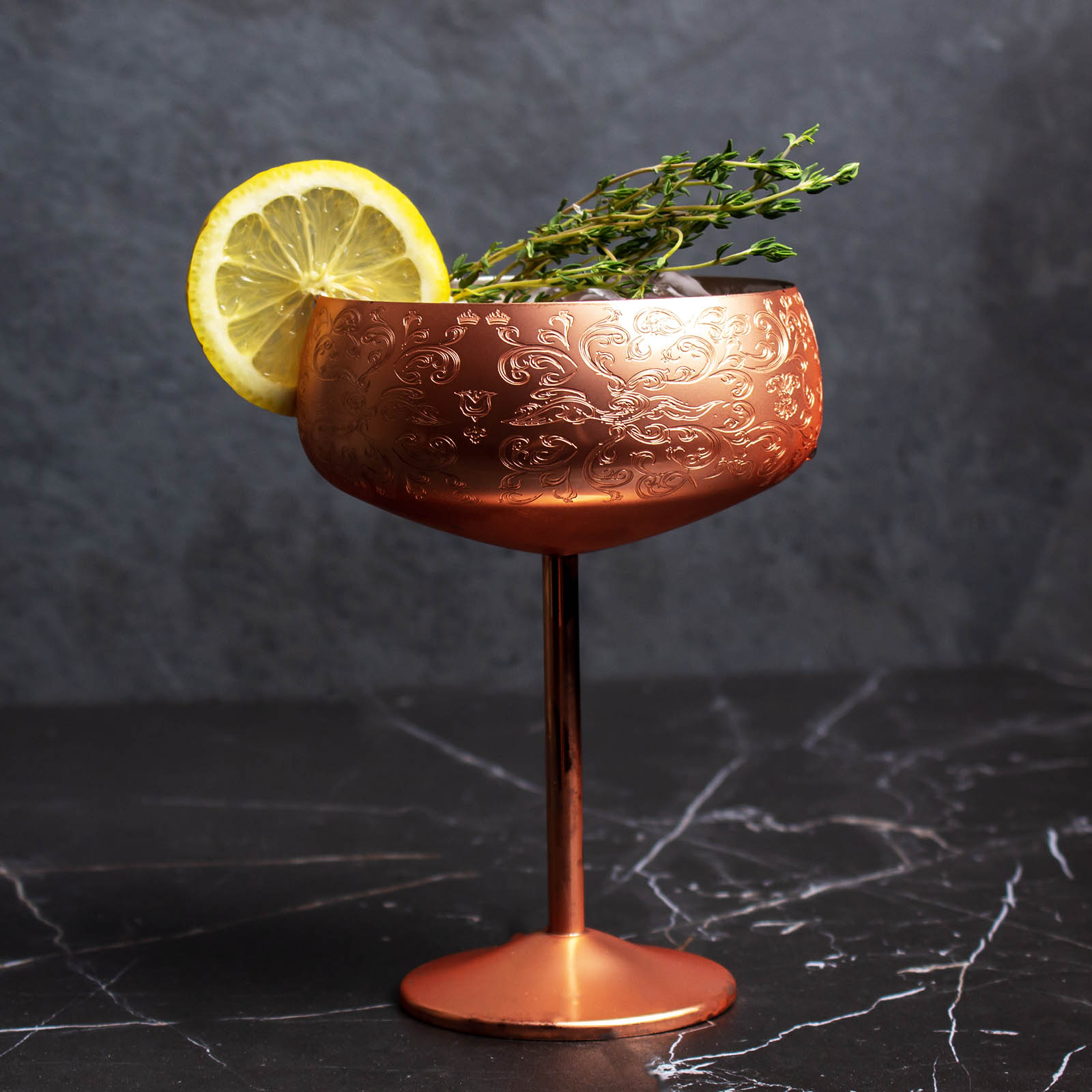 Elegant Copper Etched Coupe Glasses - Set of 2 (14 oz) - Perfect for Cocktails, Champagne & Wine Tasting Parties
