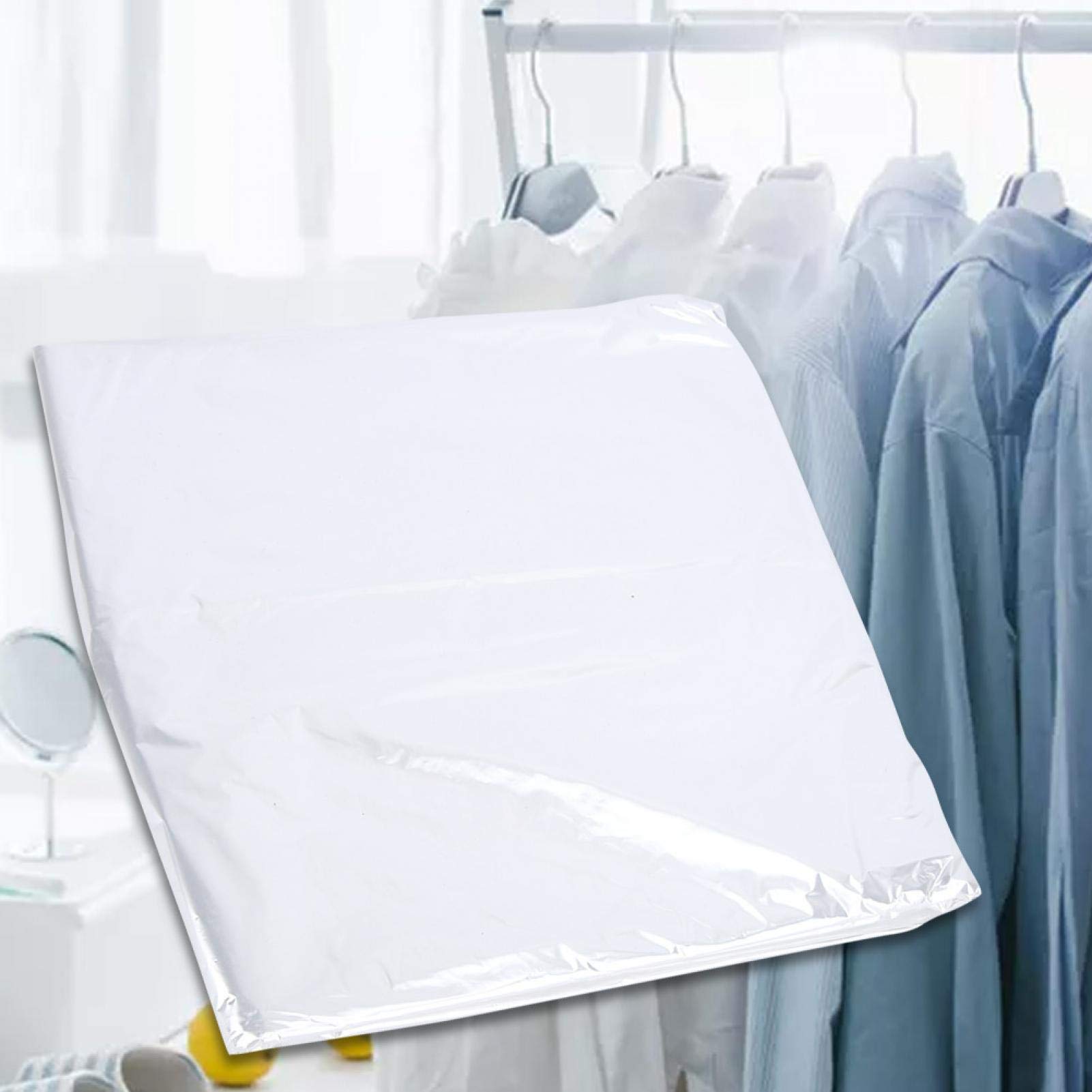 50 Pack Clear Plastic Garment Bags for Dry Cleaning & Storage - 60x100cm Dustproof Suit Dress Jacket Covers - Perfect for Closet Organization, Travel & Laundrette Use