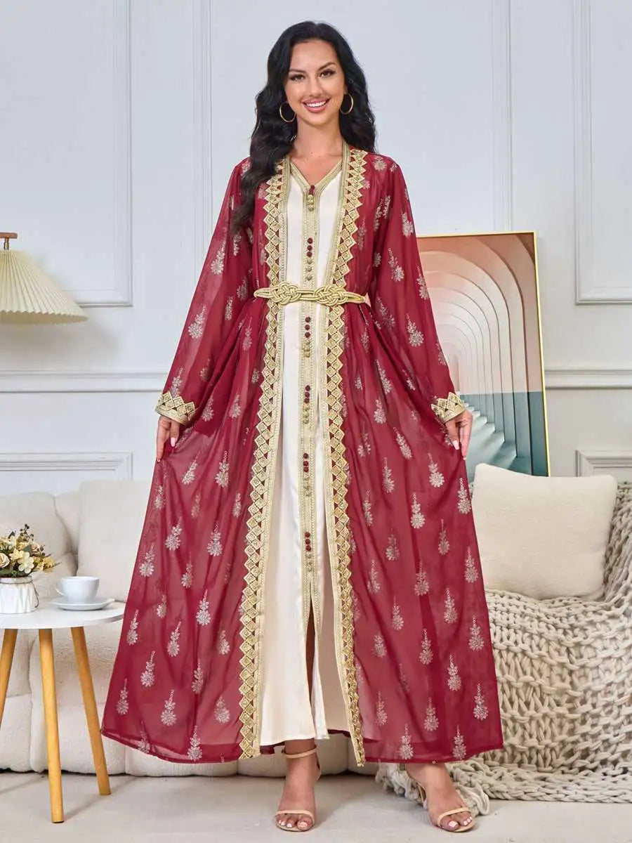 Urgarment 2-Piece Embroidered Caftan Dress Set for Women - Elegant Kaftan Outfit for Eid, Summer, Beach & Special Occasions
