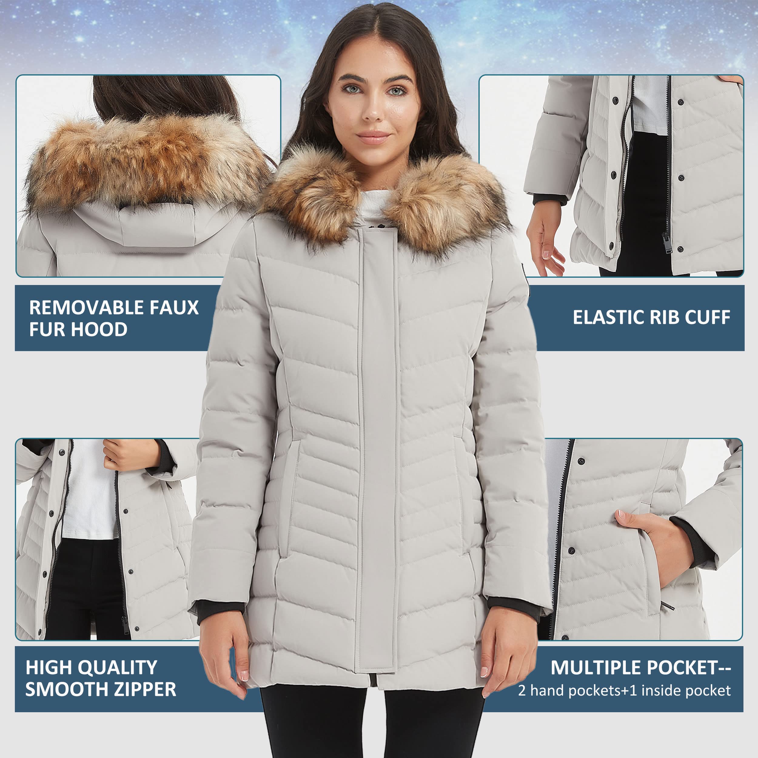 Women's Warm Duck Down Long Parka Winter Jacket with Detachable Fur Hood - Waterproof Puffer Coat for Extreme Cold Weather | Perfect for Snowboarding, Skiing & Winter Commutes