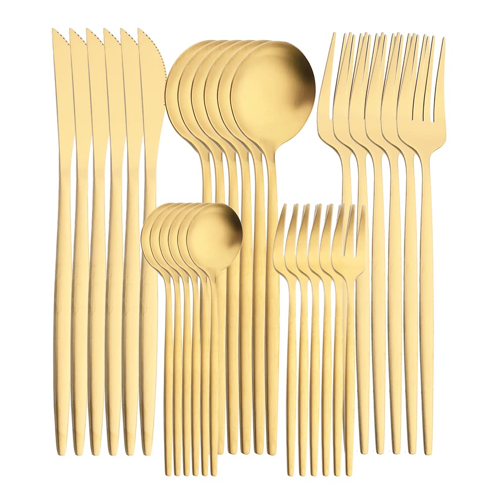 Premium 30-Piece Matte Stainless Steel Flatware Set - Gold Cutlery Set with Knife, Fork & Spoon for Elegant Dining, Dinner Parties & Kitchen Essentials | Durable & Stylish Tableware for Restaurants, Weddings & Home Use