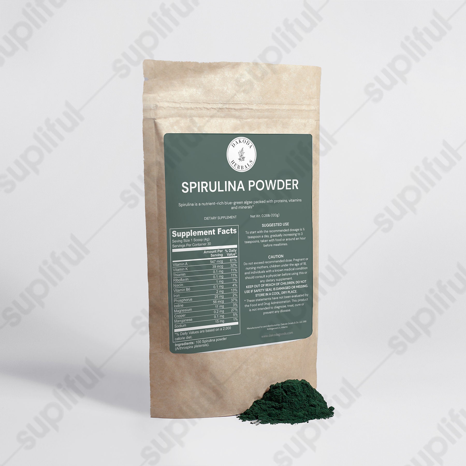 Premium Organic Spirulina Powder by Dakoda Herbals | Superfood for Smoothies, Detox & Energy Boost | Vegan & Gluten-Free Supplement for Health & Wellness