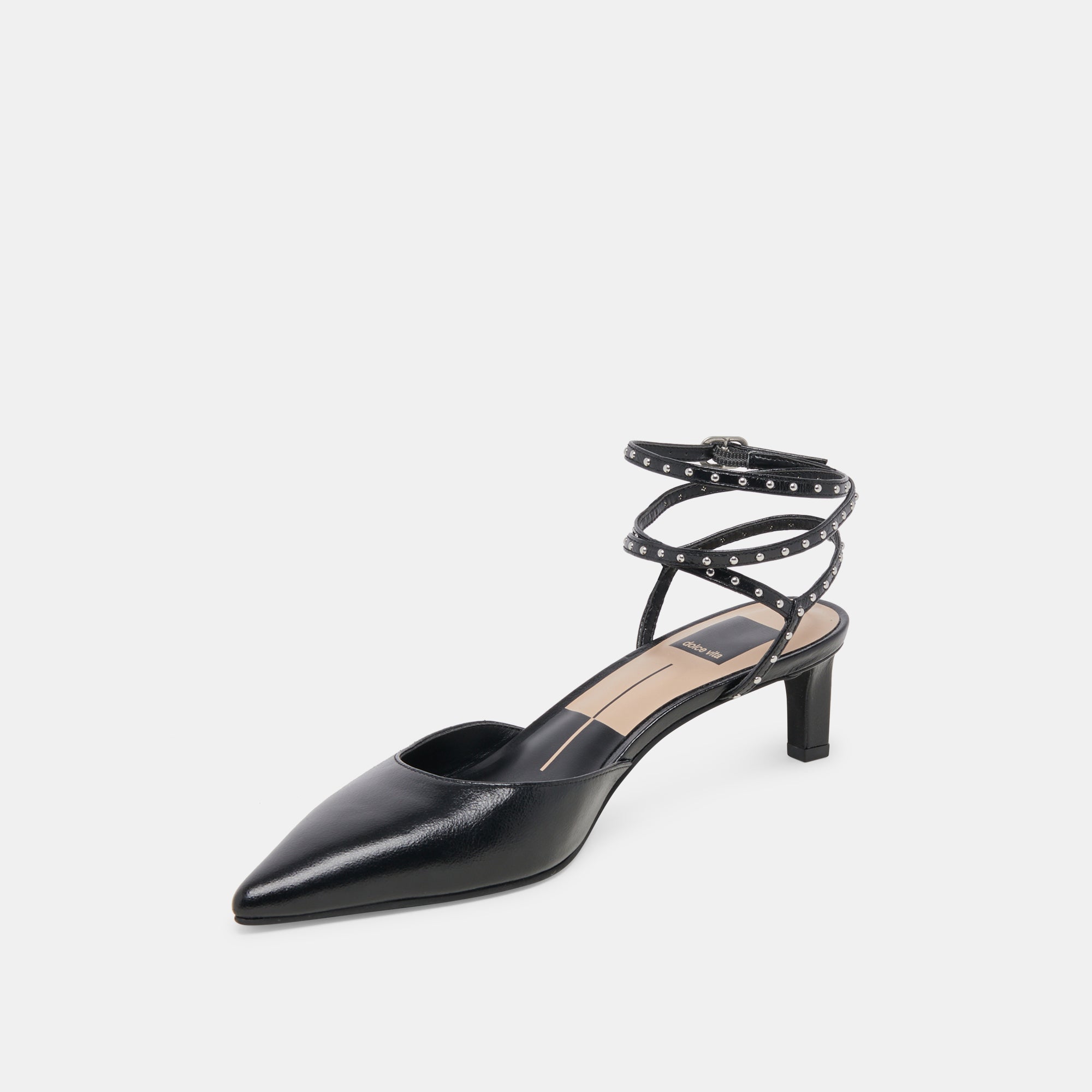 LOKLYN Studded High Heels - Midnight Crinkle Patent Leather Women's Shoes for Party, Night Out & Special Occasions