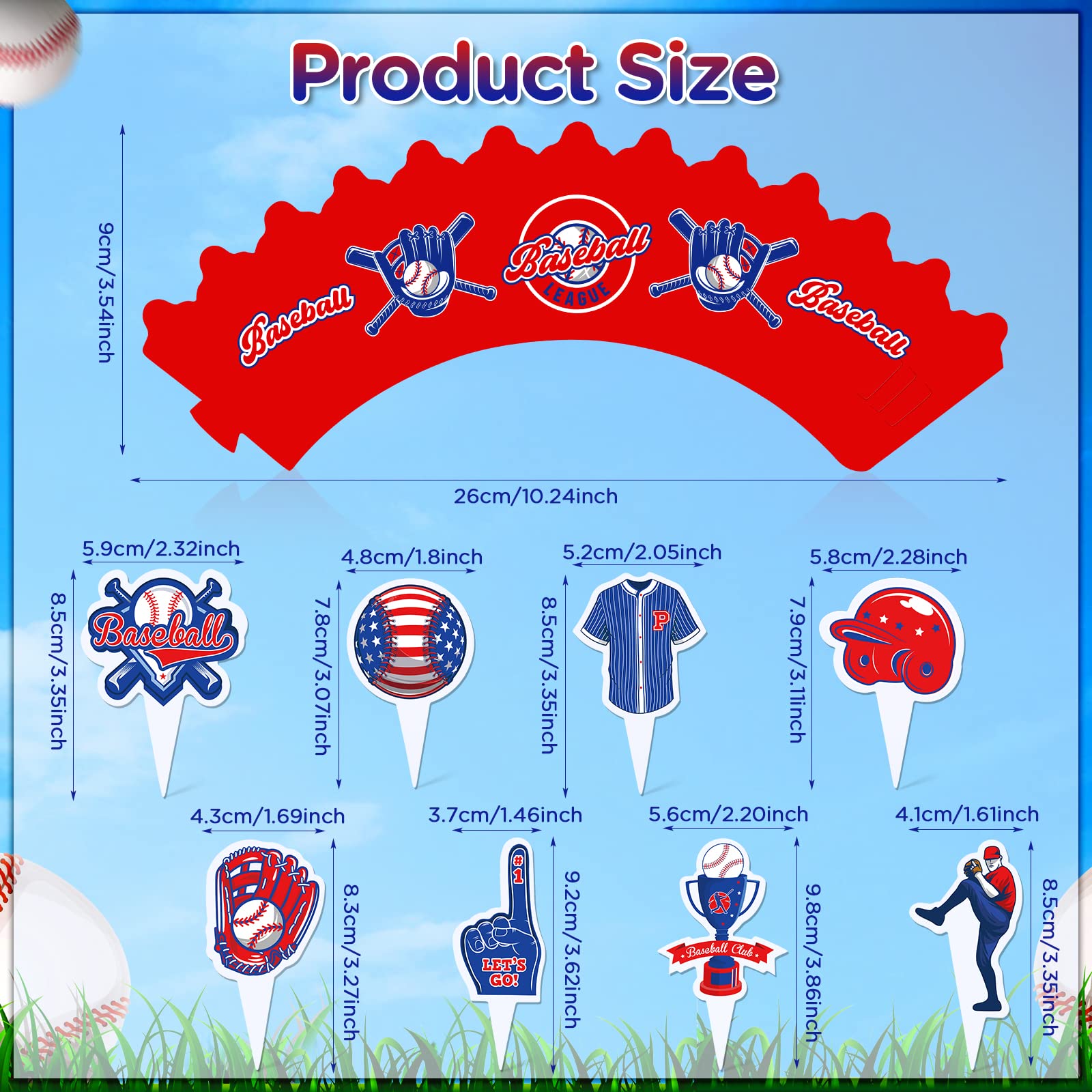 48Pcs Baseball Cupcake Toppers & Wrappers - Baseball Party Decorations for Boys Birthday, Sports Theme Parties - Perfect for Baseball Birthday Cakes, Baby Showers & Game Day Celebrations