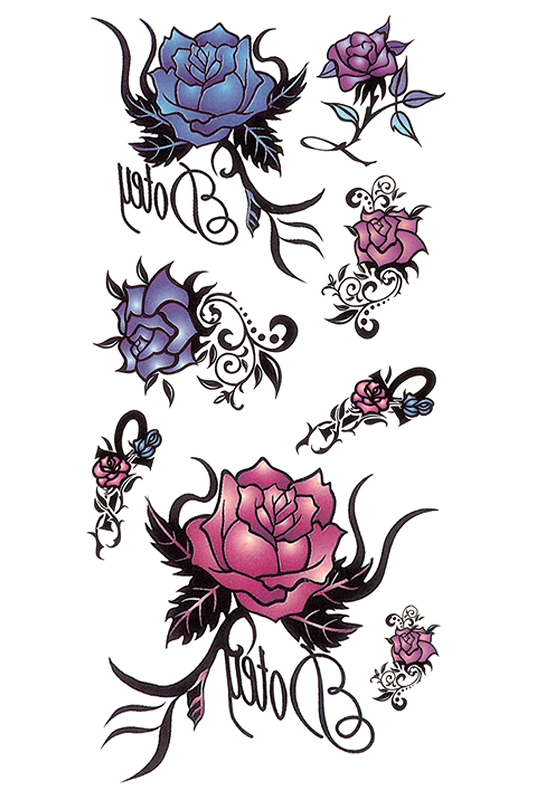 3D Temporary Tattoo Stickers for Men & Women - Waterproof Fake Tattoos with Flowers, Butterflies, Stars & Angel Designs - Dark Desire & Honeymoon Collection (9cm) | Perfect for Parties, Halloween, Cosplay & Body Art