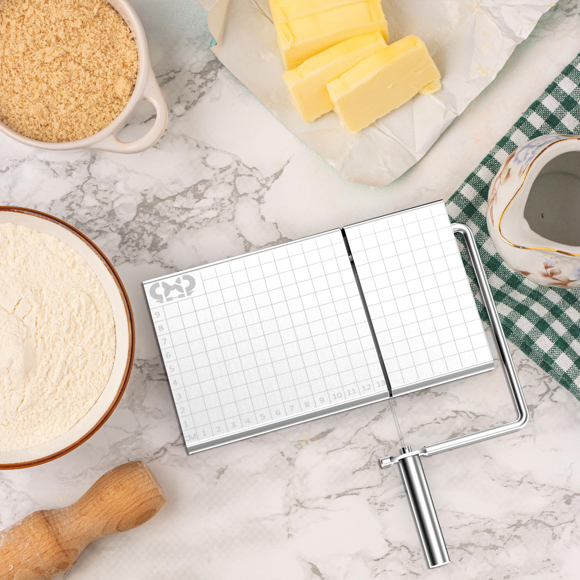 Premium Stainless Steel Cheese Slicer with 5 Replacement Wires - Perfect for Block Cheese, Westmark Cheese, Thin Slices, Butter & Hams | Ideal for Kitchens, Delis, Charcuterie Boards & Cheese Platters