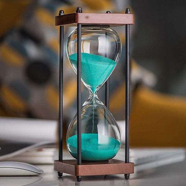 30 Minute Square Wood Hourglass with Black Spindles - Perfect for Classroom, Office, and Home Decor
