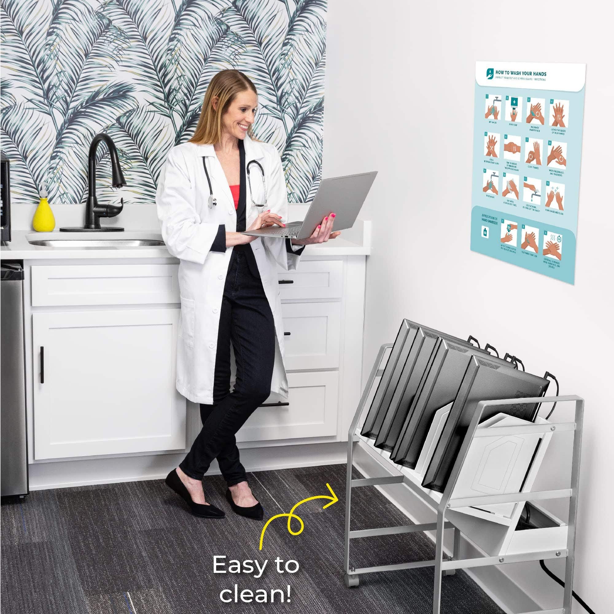 16-Device Mobile Charging Station with UL-Certified Surge Protection | Rolling Steel Cart for Laptops, Tablets & Chromebooks | Open Design with Dividers | Portable Charging Stand (White) - Perfect for Classrooms, Offices & Home Workspaces