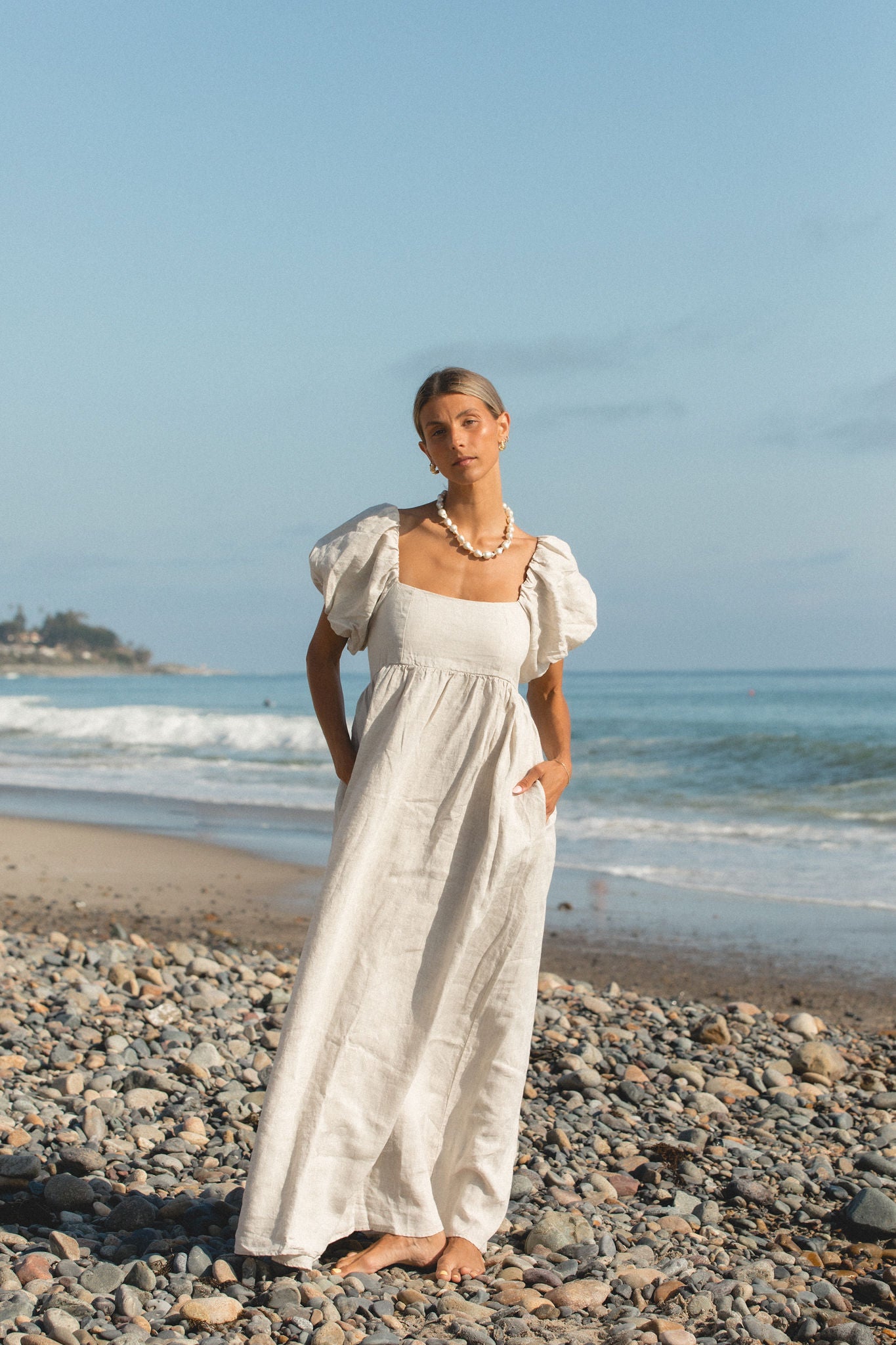 French Riviera Linen Dress for Women - Breathable Summer Beach Dress, Casual Boho Maxi Dress with Pockets | Perfect for Beach Vacations, Resort Wear & Summer Outings