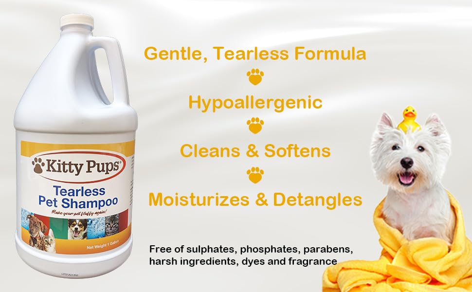 KittyPups Tearless Pet Shampoo for Dogs & Cats - 4 Gallon Bulk Pack (Case of 4) - Gentle Hypoallergenic Formula for Bathing & Grooming - Perfect for Home Use & Pet Grooming Salons