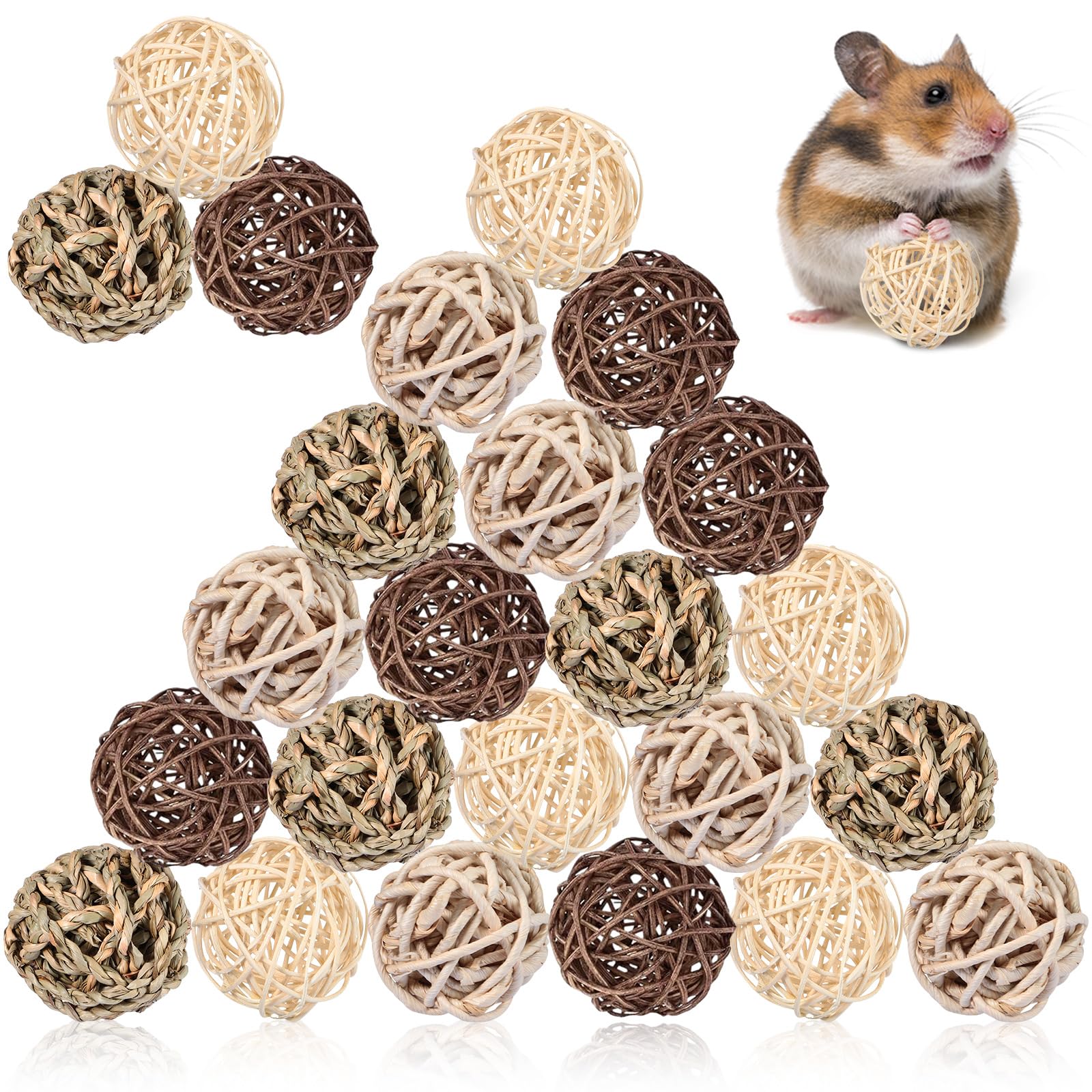 24-Pack Guinea Pig Chew Toys - Small Animal Play Balls with Hay for Rabbits, Hamsters & Pets - Cage Entertainment Accessories for Chewing & Mental Stimulation