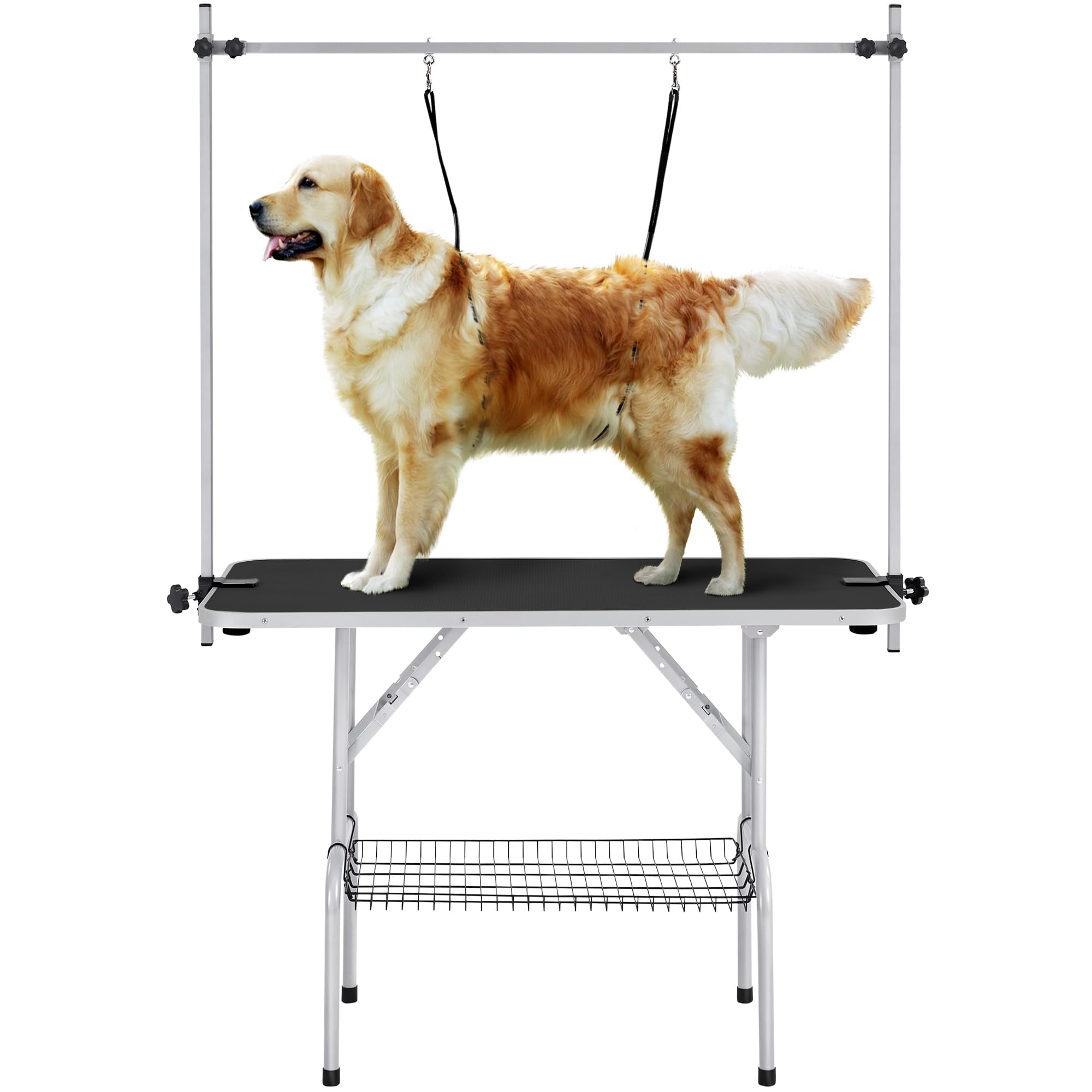 Yaheetech 46 Inch Adjustable Height Pet Grooming Table for Large Dogs - Portable Dog Trimming & Drying Table with Arm, Noose & Mesh Tray - Supports Up to 265 lbs - Perfect for Professional Groomers & Home Use - Black