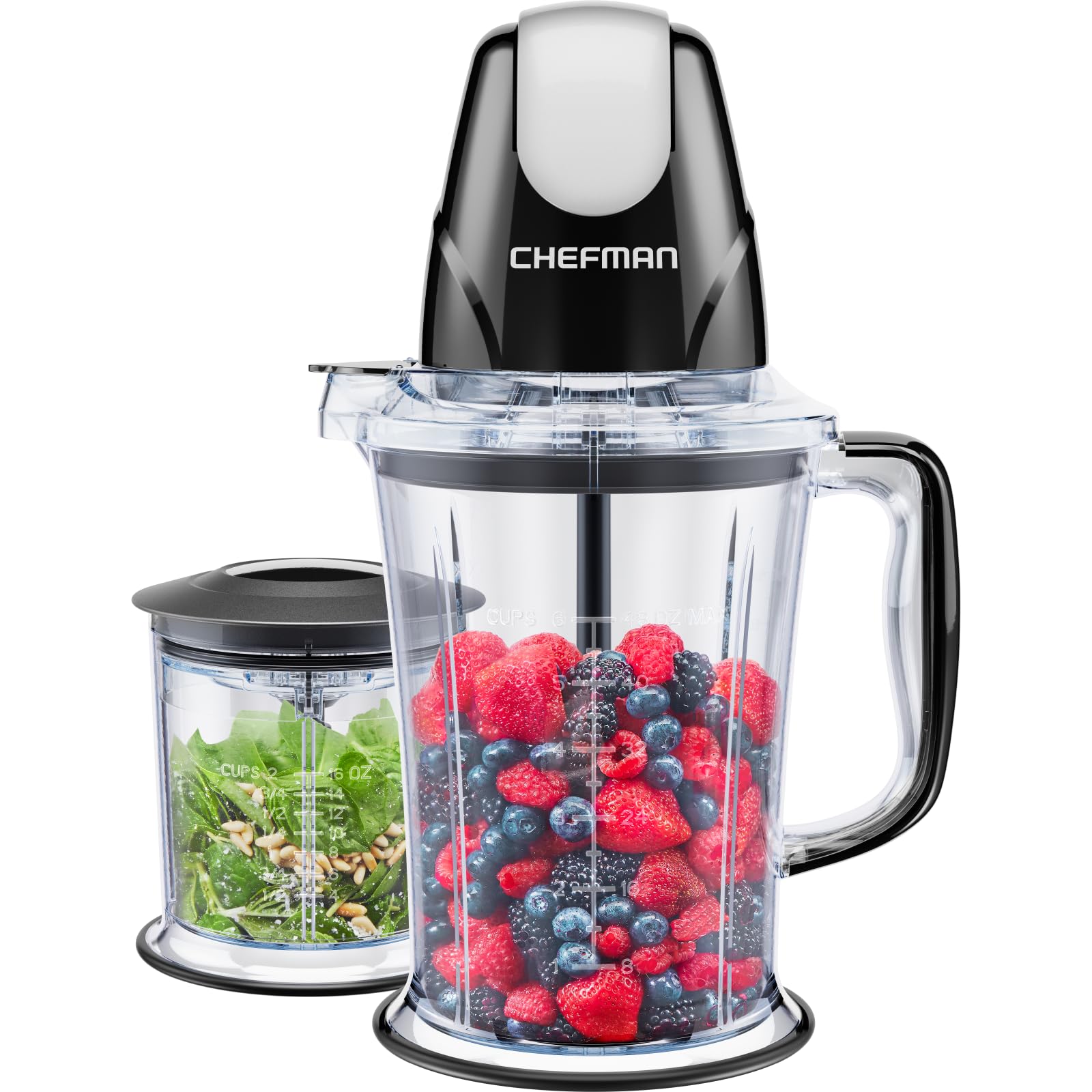 CHEFMAN 2-in-1 Food Processor & Portable Blender - 400W Powerful Motor, Dual Blade System, Ice Crusher - Perfect for Smoothies, Purees, Chopping Vegetables - Includes Large & Small Jars with Pulse Function - Ideal for Kitchen, Camping, Office & Healthy Lifestyle