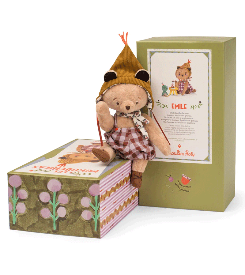 Emile the Small Bear Plush Toy by Moulin Roty - Adorable Les Minouchkas Collection - Perfect for Kids' Bedtime, Nursery Decor & Gift Giving