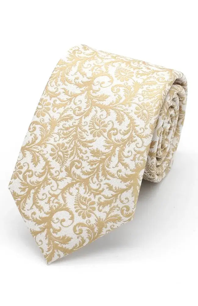 LA Smith Champagne Wedding Floral Paisley Tie and Pocket Square Set - Perfect for Weddings, Prom & Formal Events