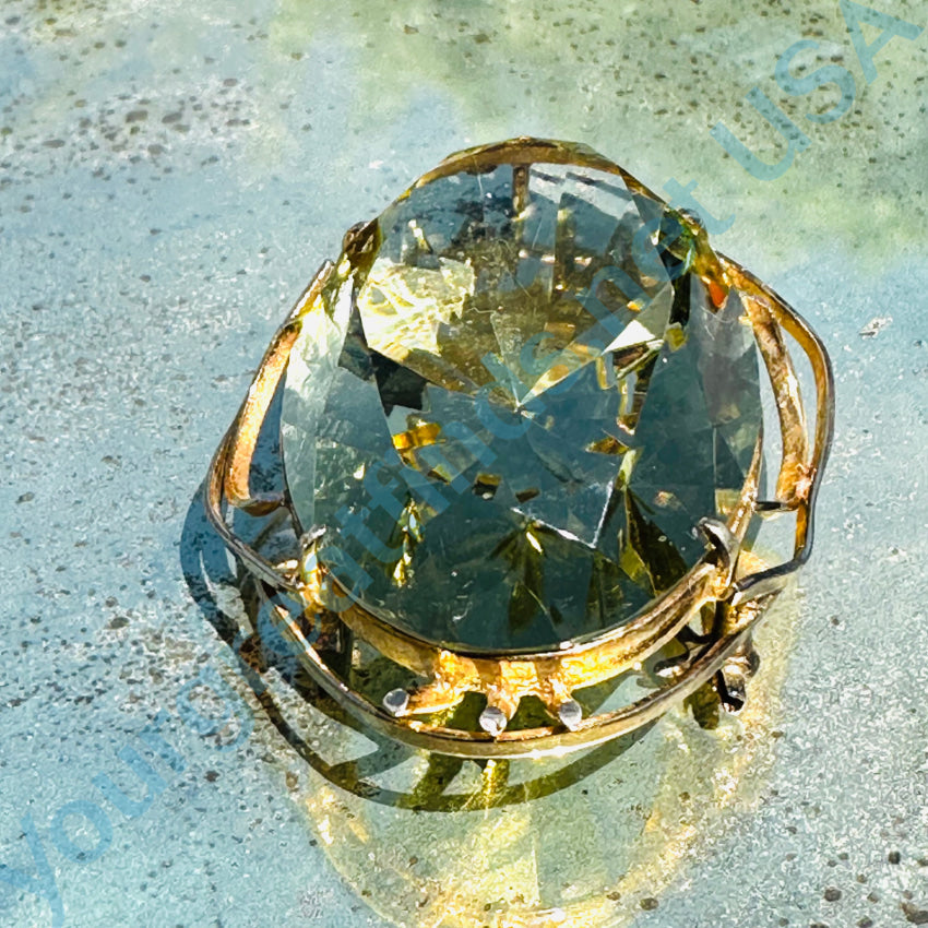 Vintage Gold-Tone Pendant Pin & Scarf Slide with 117 Carat Lemon Citrine Gemstone - Elegant Jewelry for Women, Perfect for Dresses, Scarves & Special Occasions