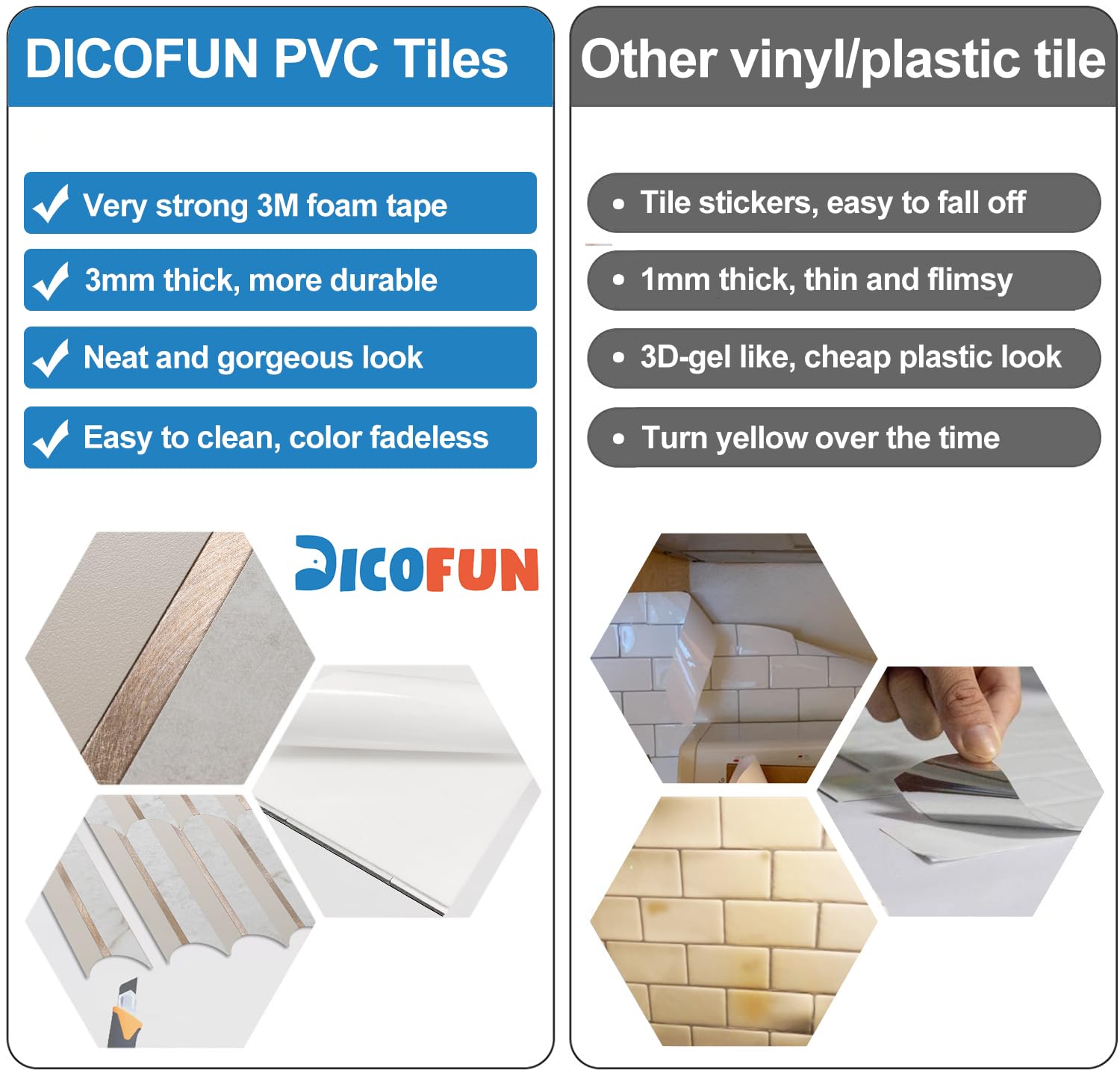 DICOFUN 10-Sheet Beige Marble Peel and Stick Backsplash - Waterproof PVC Self-Adhesive Wall Tiles for Kitchen, Bathroom, Laundry Room & RV - Easy DIY Home Decor Upgrade