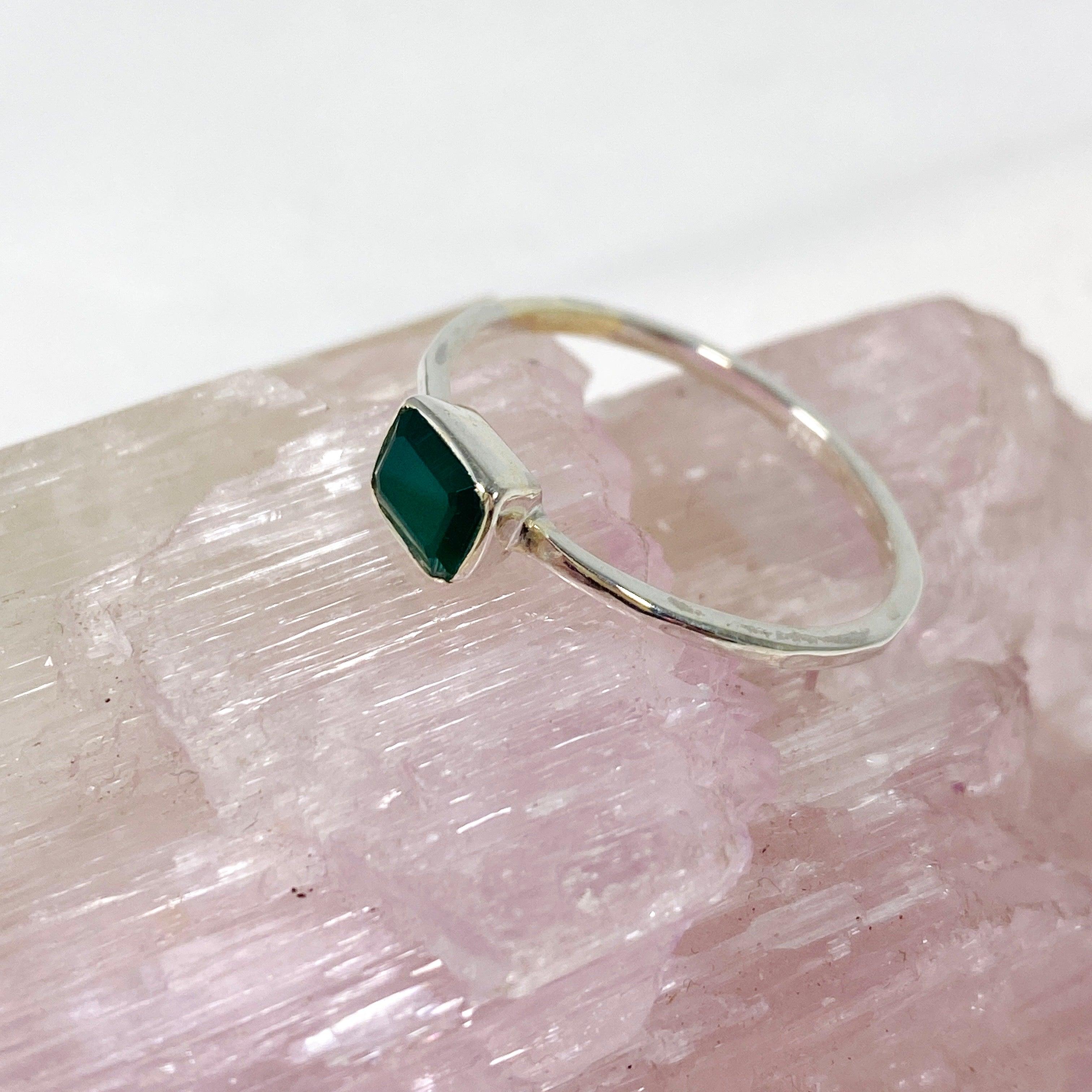 Green Onyx Rectangular Faceted Fine Band Ring R3793 GO - Elegant Sterling Silver Jewelry for Women, Perfect for Weddings, Parties & Everyday Wear
