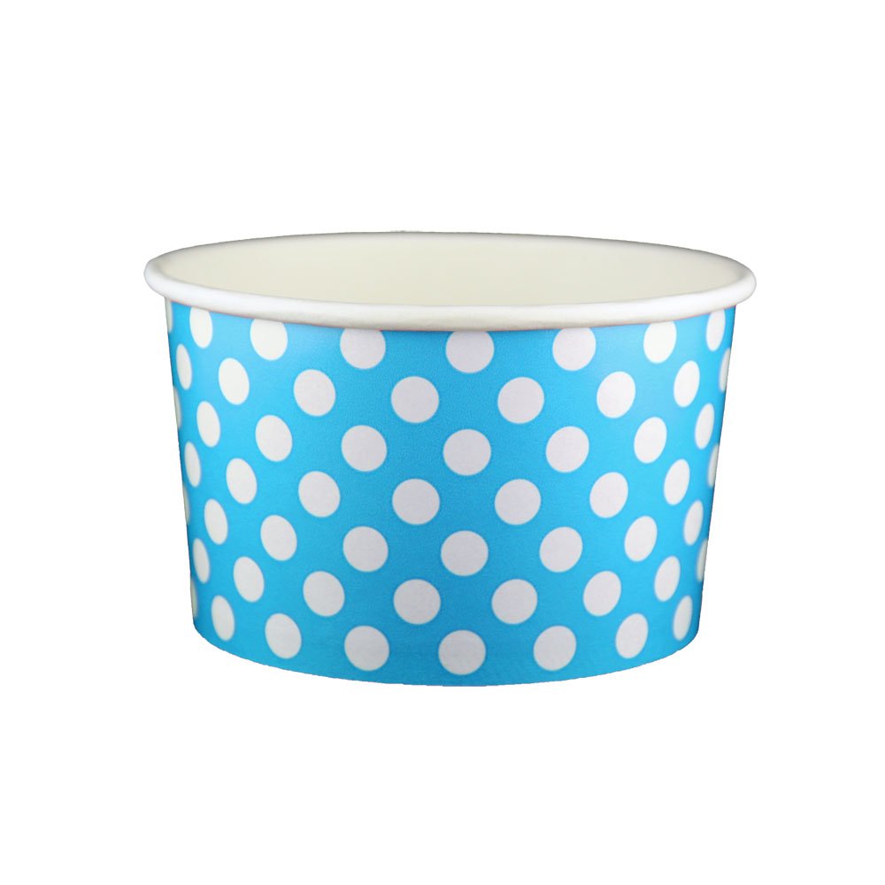 20 oz Polka Dot Blue Yogurt Paper Cups - 600 Count Bulk Disposable Cups for Smoothies, Desserts, Parties & Catering
