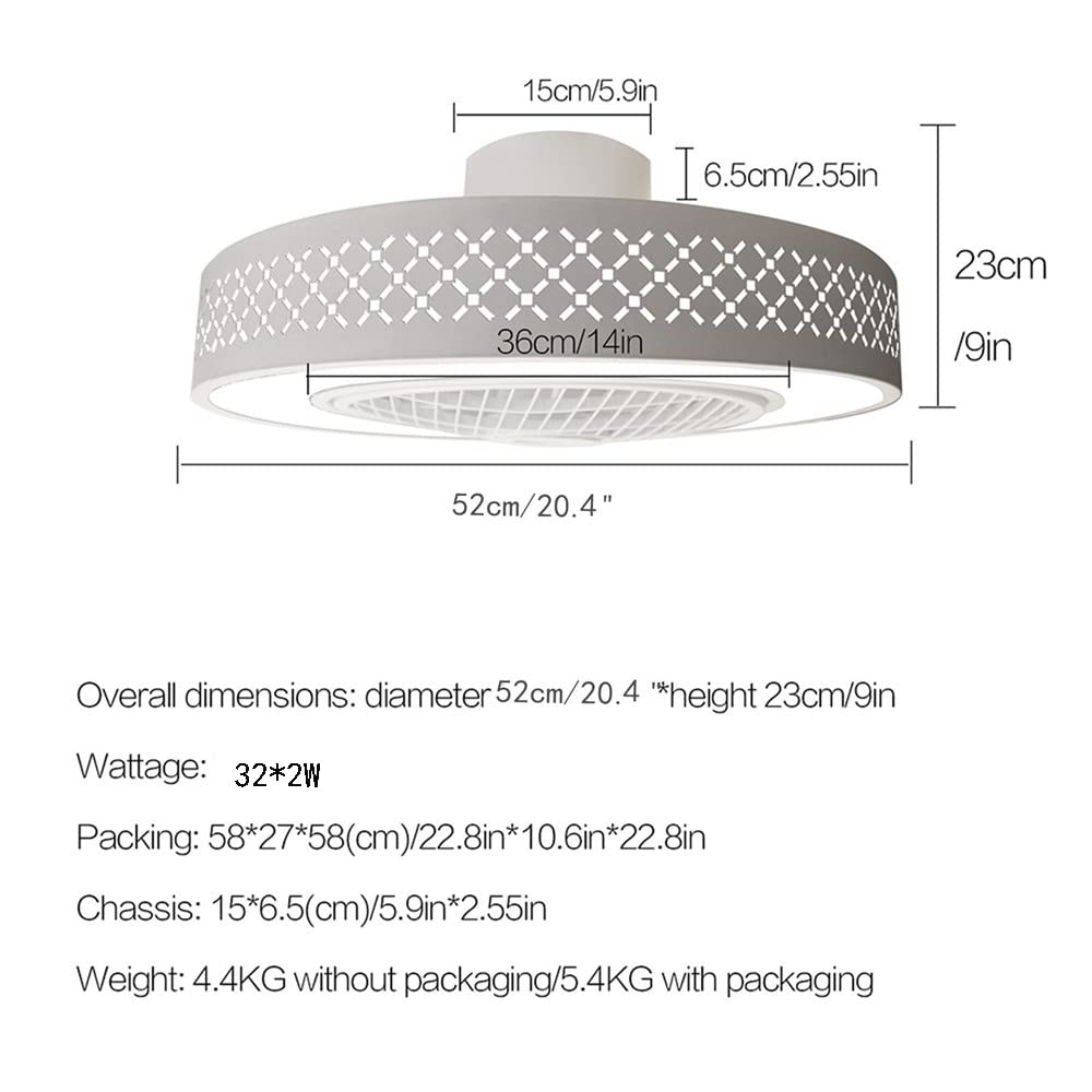 Dimmable 20 Inch Bladeless Ceiling Fan with Light & Remote Control - Modern Acrylic Chandelier Fan, 3 Color Changing, Low Profile Semi-Flush Mount for Bedroom, Living Room & Nursery (White) | Energy Efficient & Quiet Operation