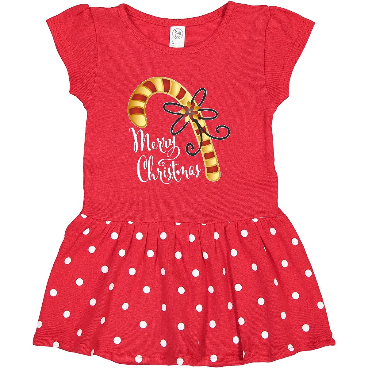 Inktastic Merry Christmas Red and Gold Candy Cane Toddler Dress - Festive Holiday Outfit for Baby Girls, Christmas Party & Family Photos