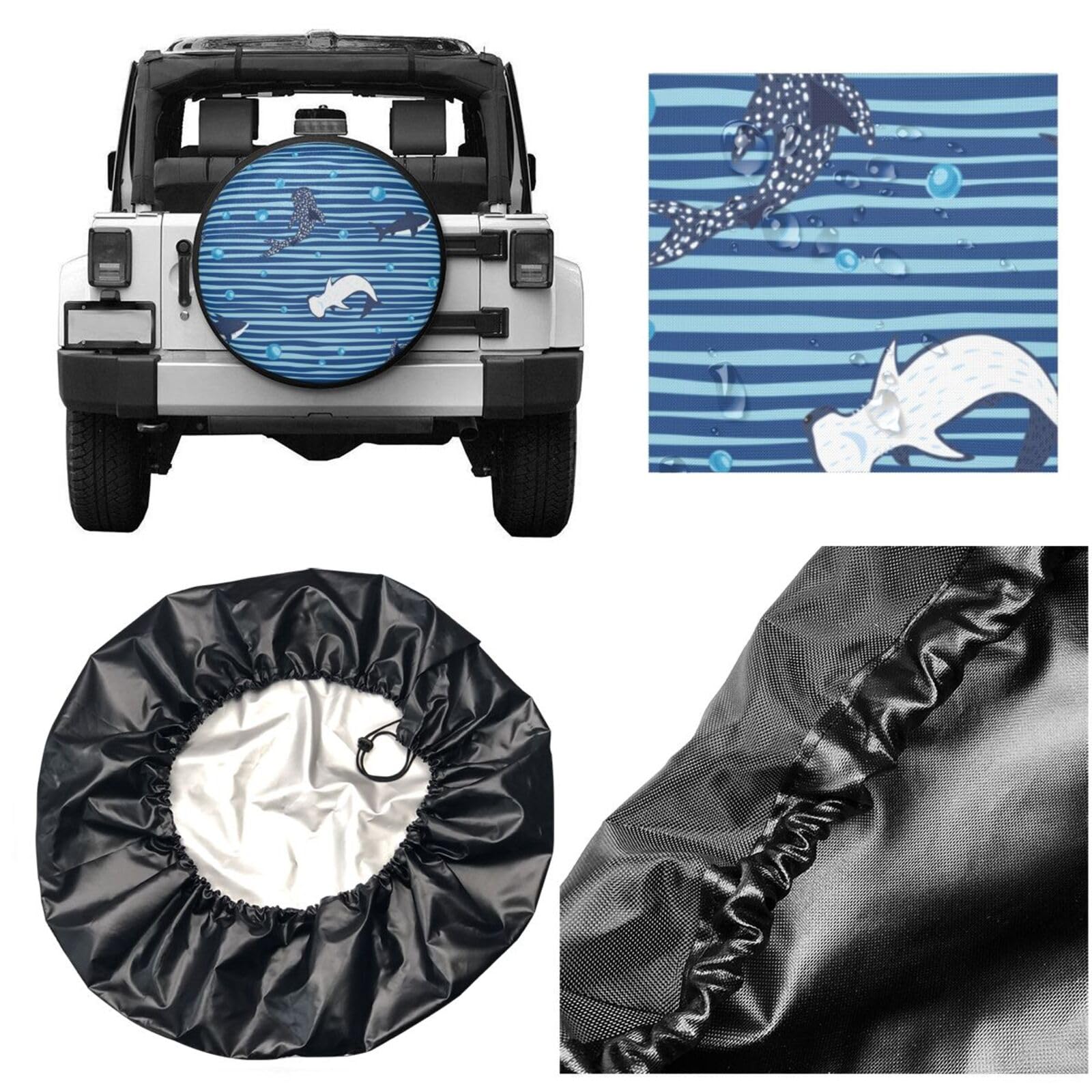 Shark Design Waterproof UV-Resistant Universal Spare Tire Cover - Fits 17