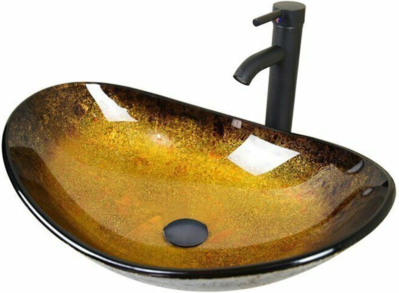 YOURLITE Boat-Shaped Artistic Glass Vessel Sink with Oil-Rubbed Bronze Faucet & Pop-Up Drain - Modern Bathroom Vanity Sink for Luxury Homes & Spa Retreats